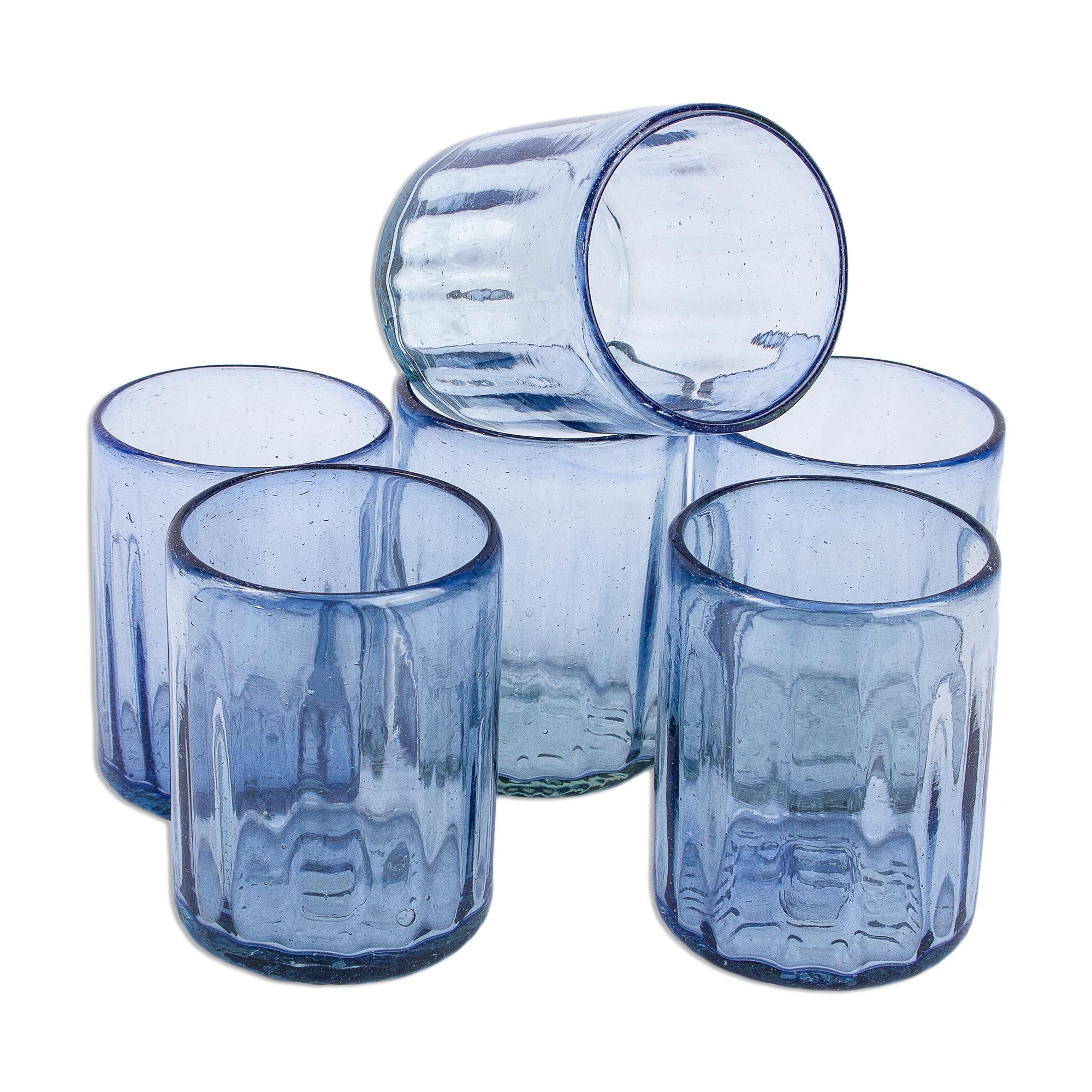 Premium Fiesta Azul Hand-Blown Tumbler Glasses Set of 6 - Ultimate Recycled Glassware