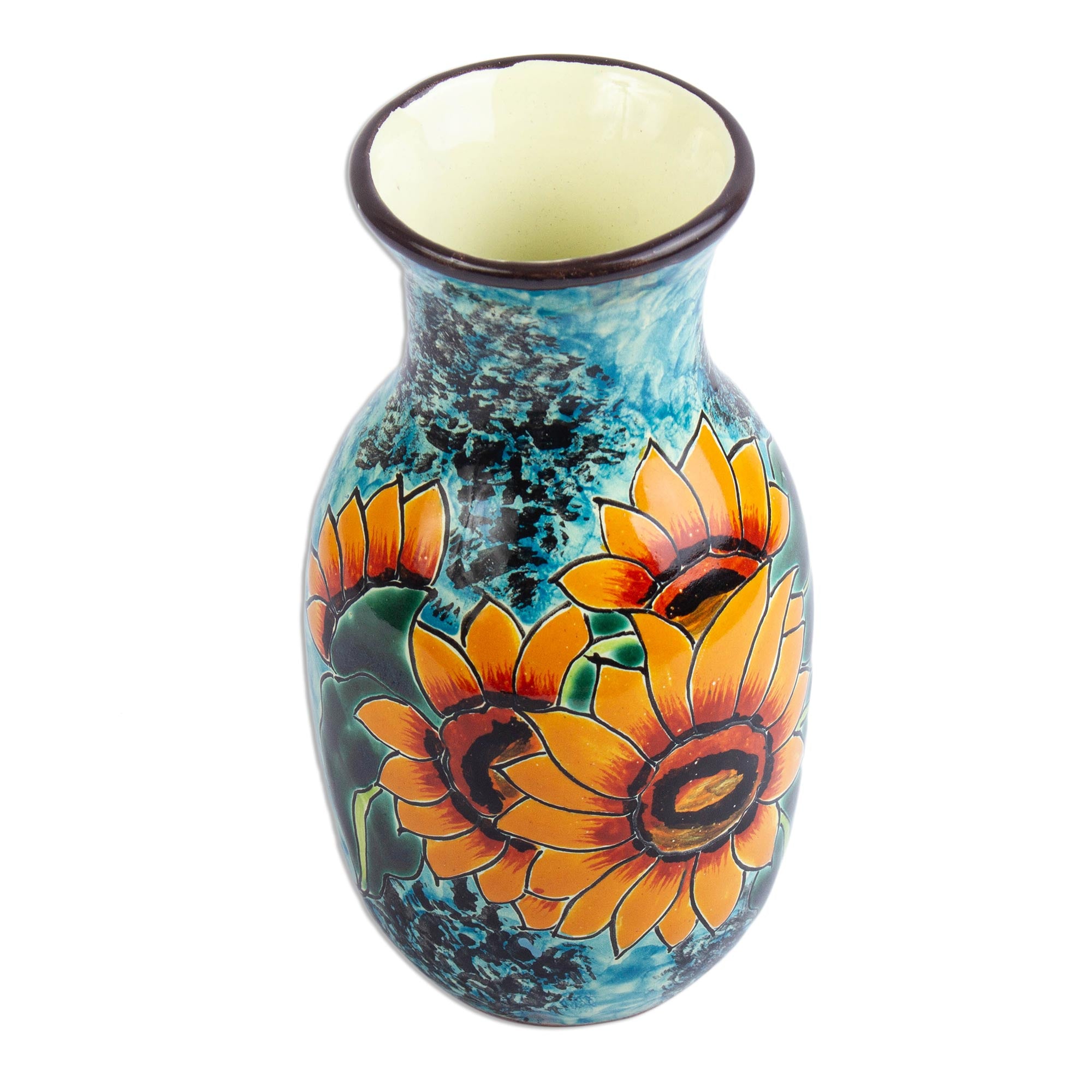 Premium Handcrafted Sunflower Vase – Unique Majolica Artistry
