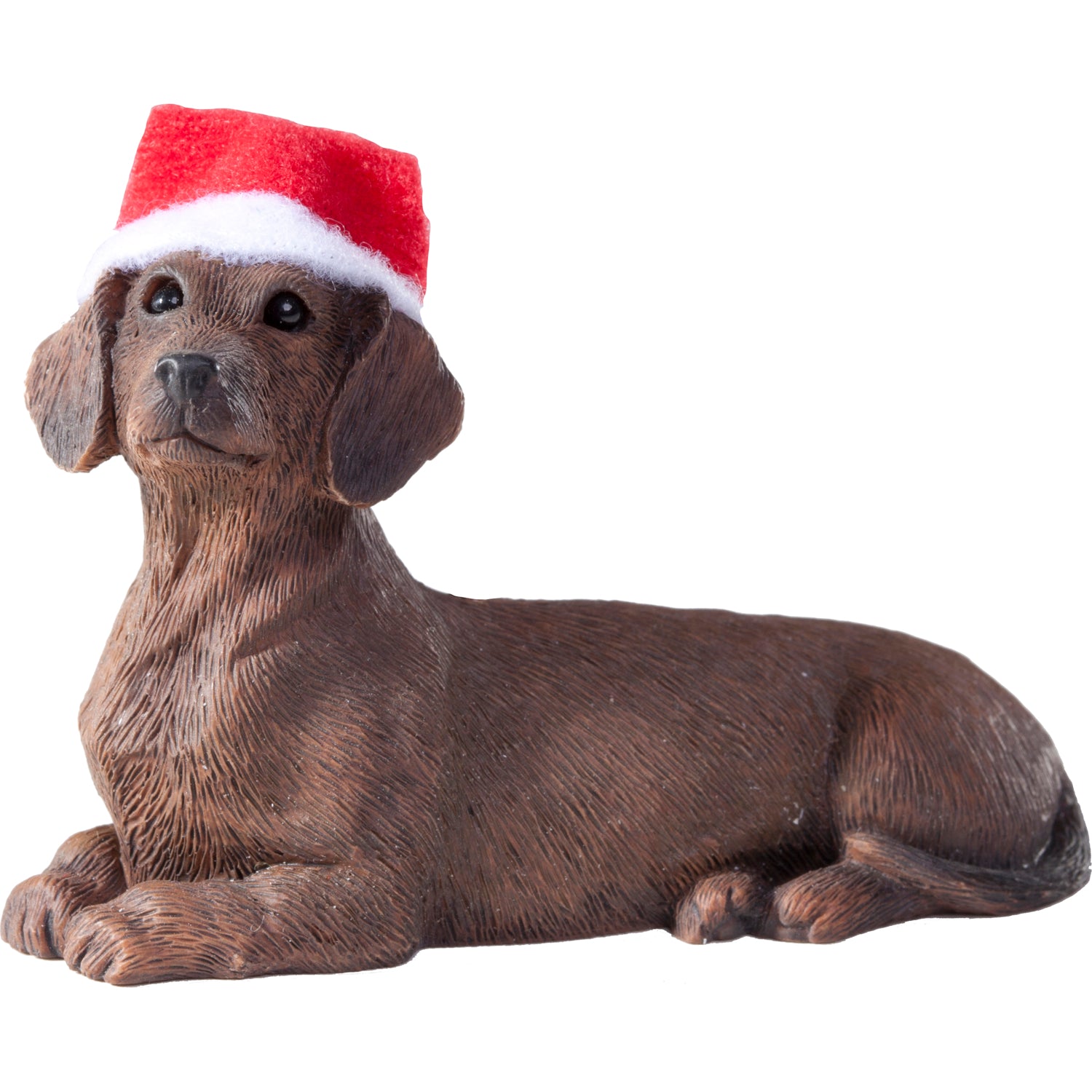 Premium Sitting Red Dachshund Christmas Ornament with Santa Hat
