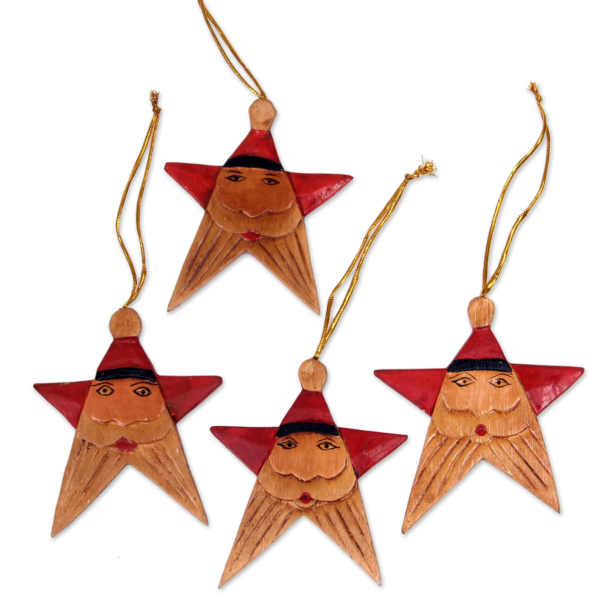 Premium Handmade Red Santa Star Ornaments - Set of 4 | Crafted in Bali