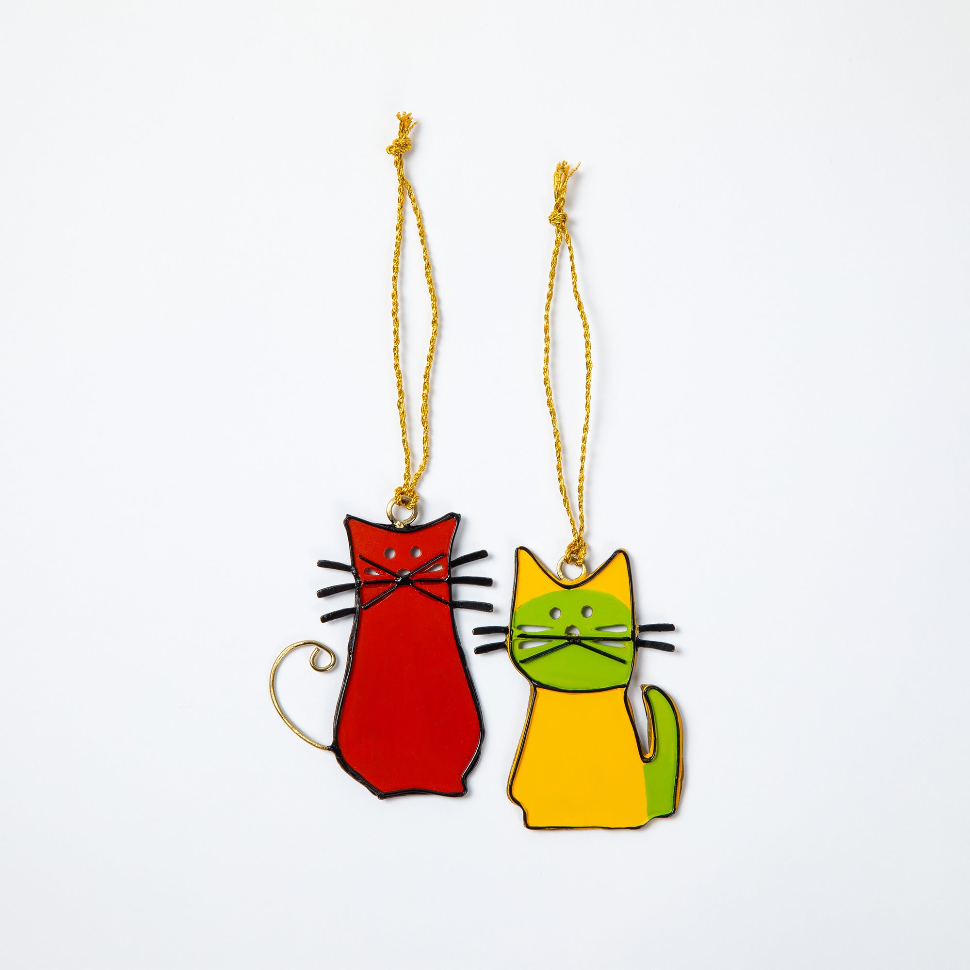 Premium Handmade Glass Cat Ornaments - Set of 2 | Unique Holiday Decor
