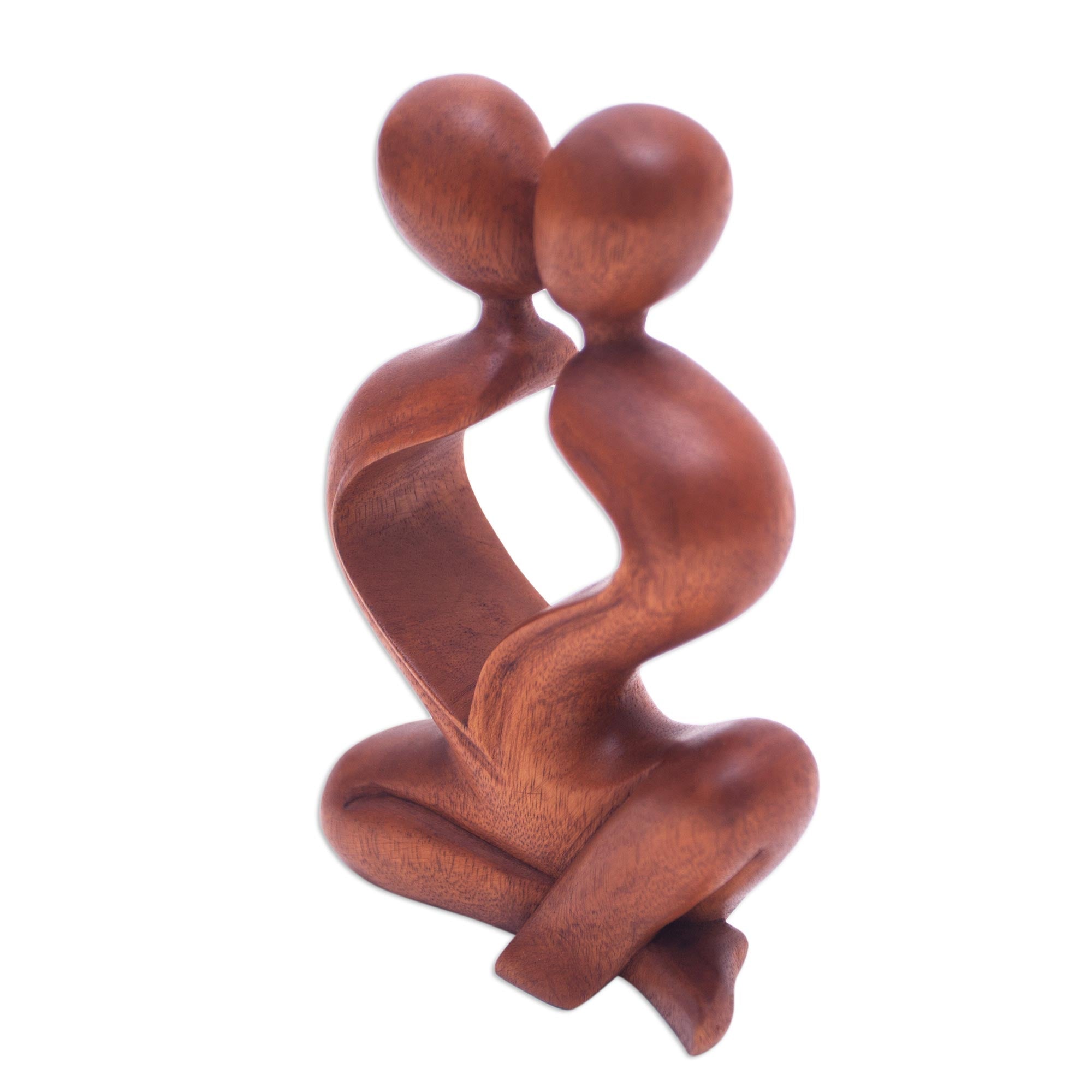 Premium Heartfelt Kiss Romantic Suar Wood Sculpture - Handcrafted Art Piece