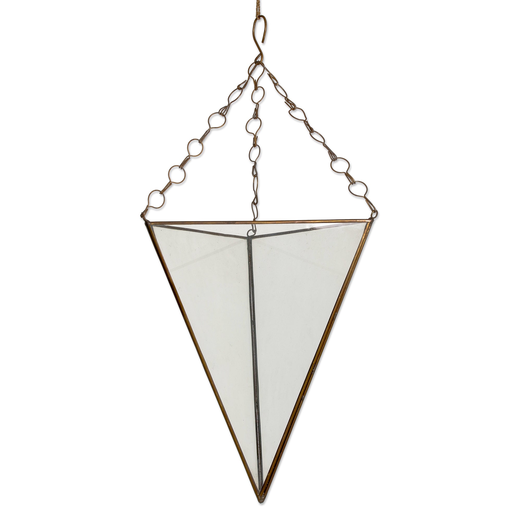 Premium Brass & Glass Pyramid Hanging Terrarium – 18 Inch Elegant Indoor Garden Decor