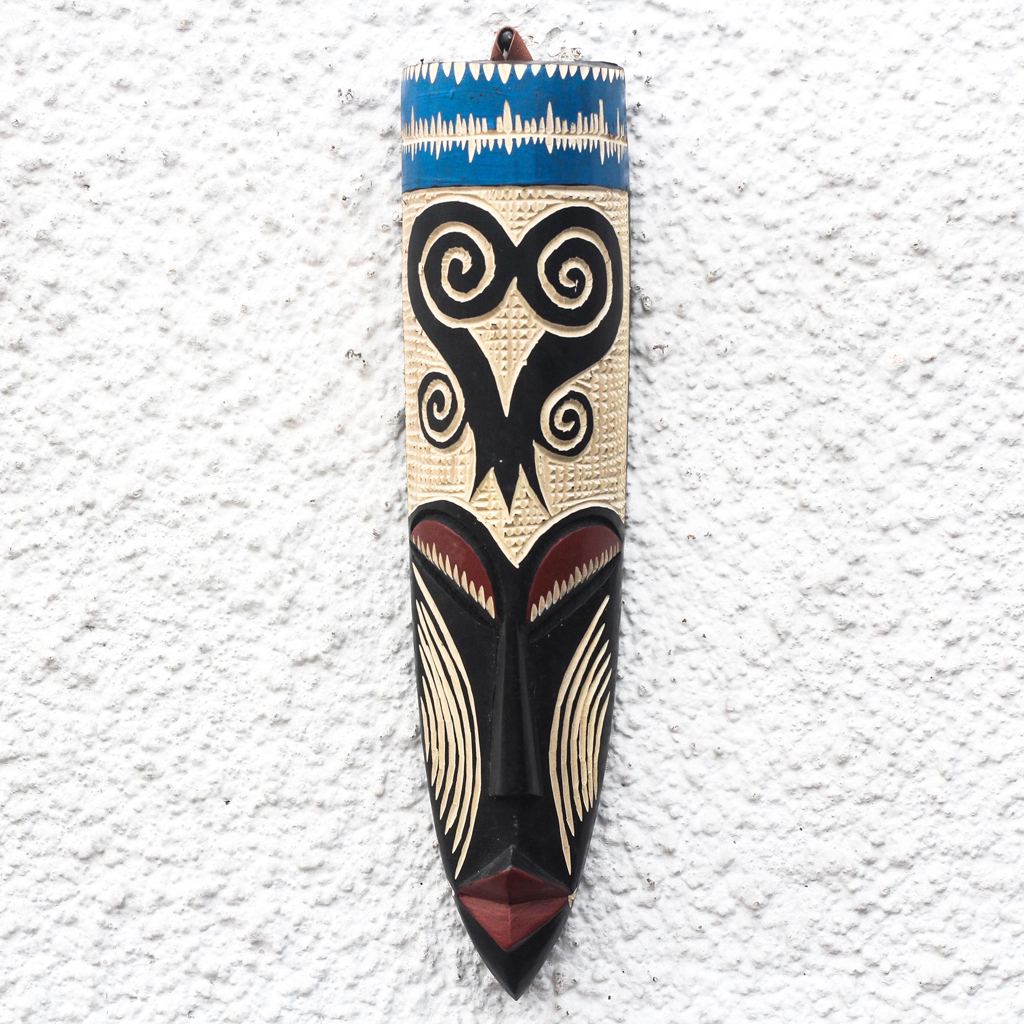 Premium Hand-Carved Sankofa African Wood Mask - Authentic Ghanaian Wall Art