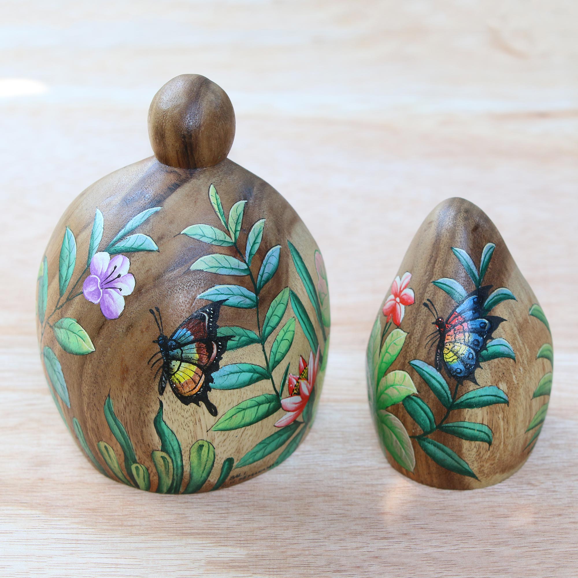 Premium Hand-Carved Wooden Forest Guardian Duo - Artisan Crafted Abstract Statuettes
