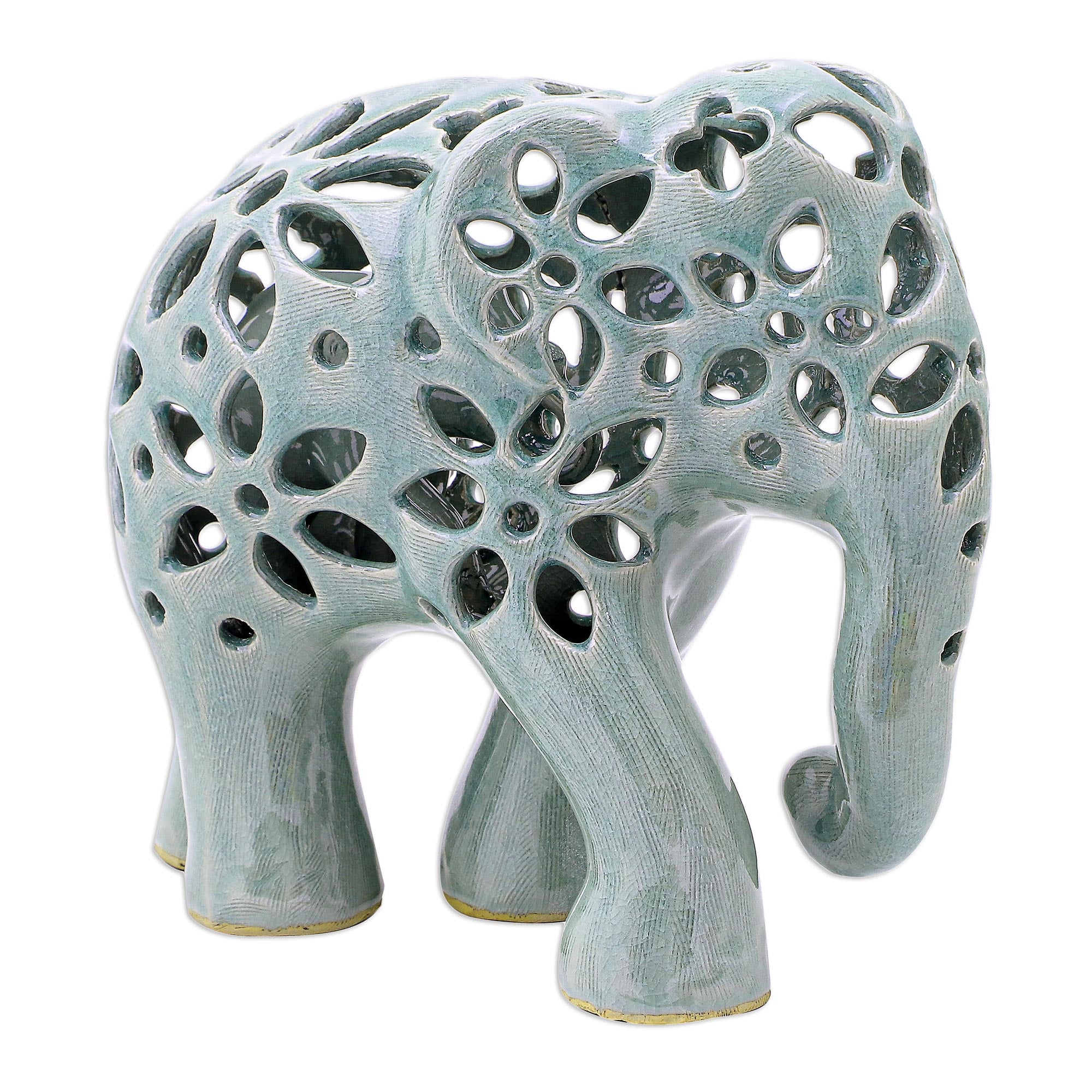 Premium Handcrafted Celadon Elephant Sculpture – Floral Artistry by Thai Artisans