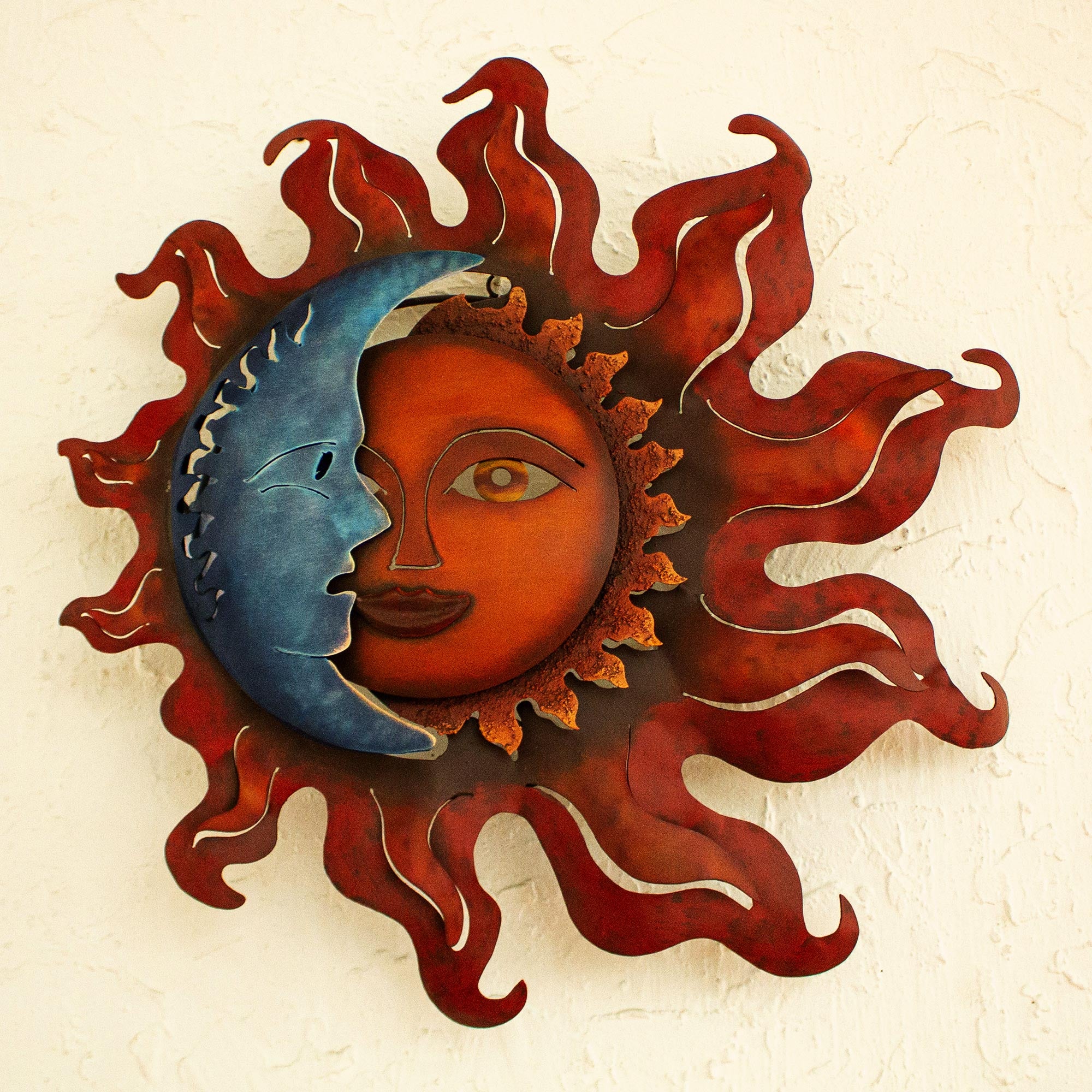 Premium Eclipse Over Jalisco Handcrafted Sun and Moon Steel Wall Sconce – Authentic Mexican Artistry