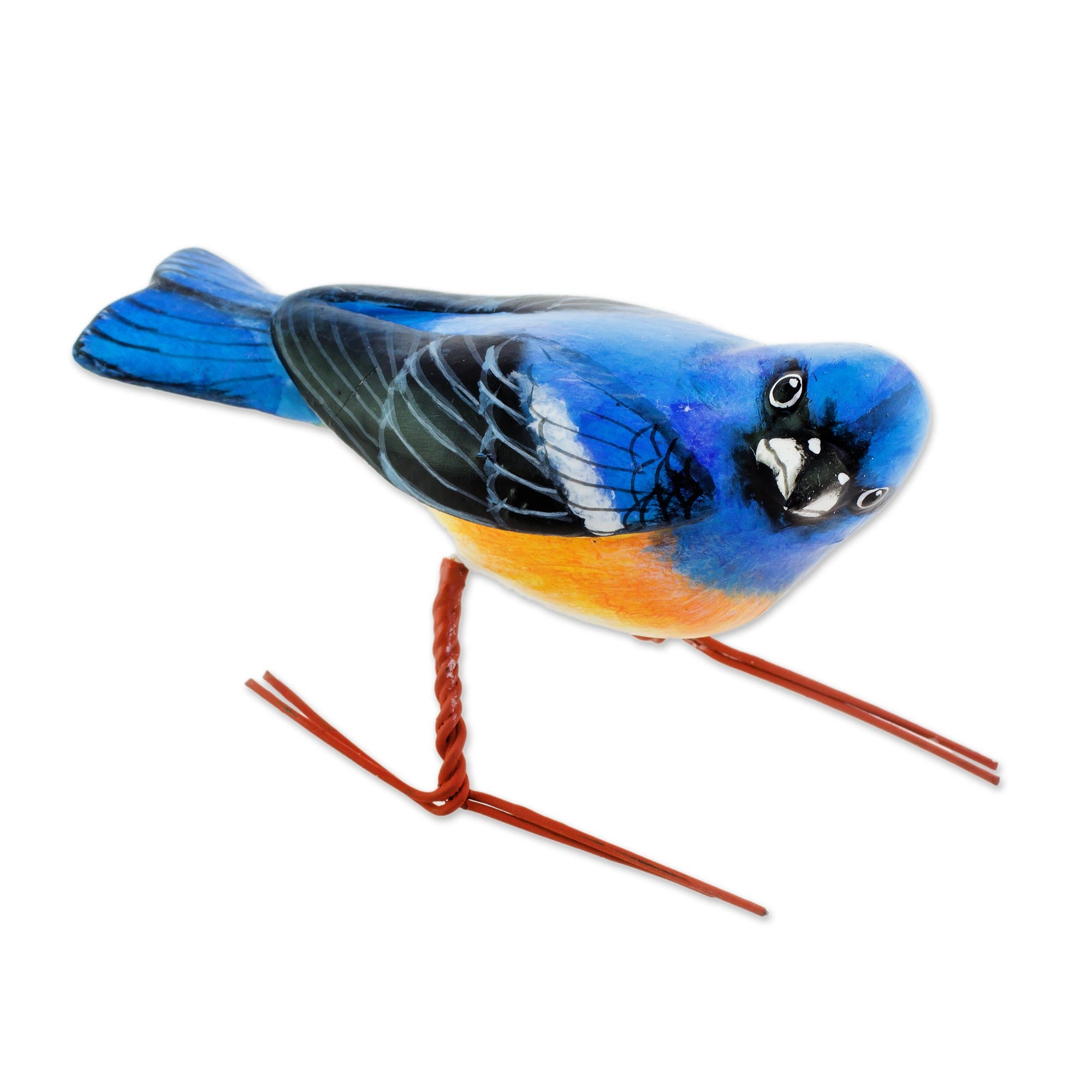 Premium Lazuli Bunting Ceramic Bird Sculpture - Handcrafted in Guatemala