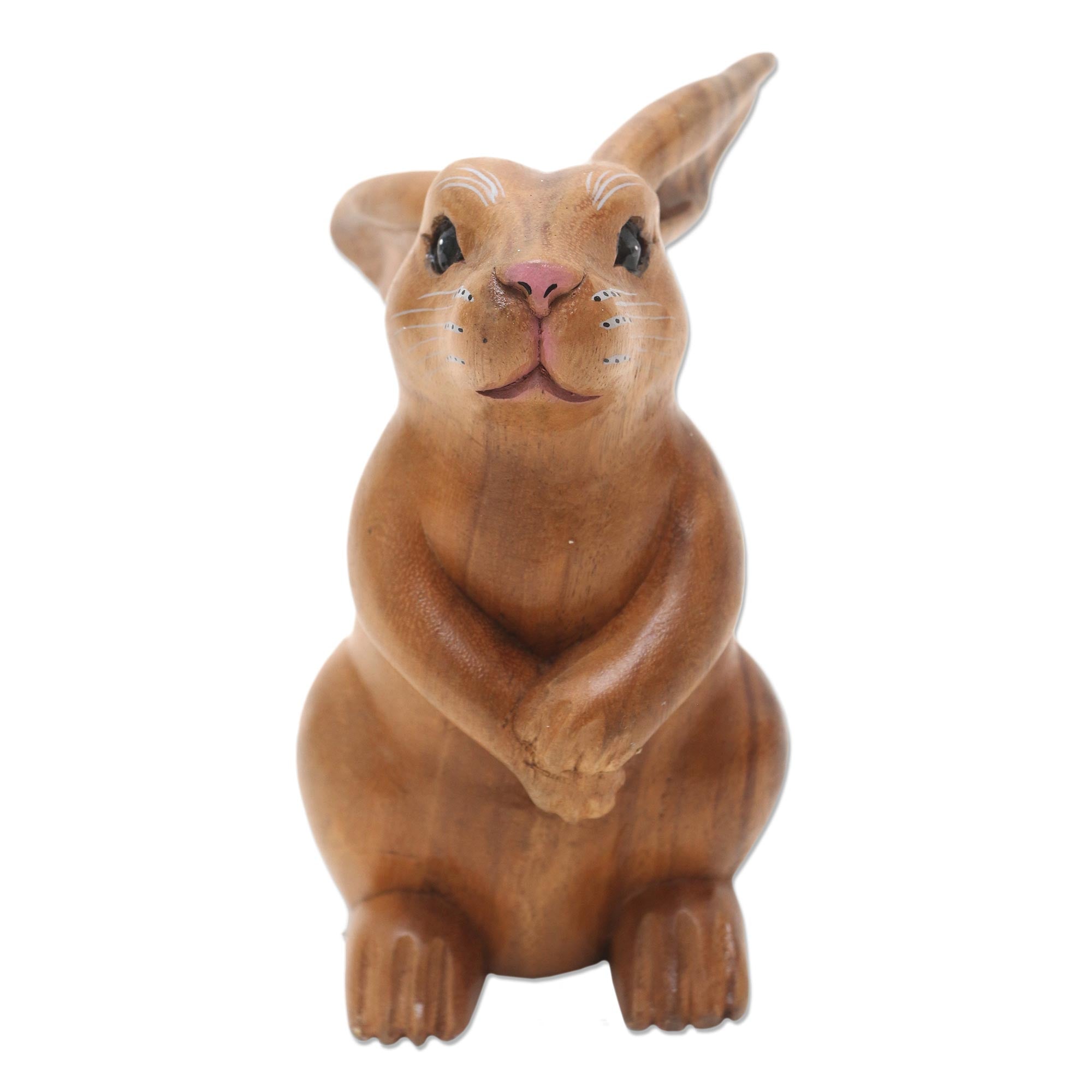 Premium Handcrafted Brown Bunny Sculpture - Adorable Suar Wood Rabbit