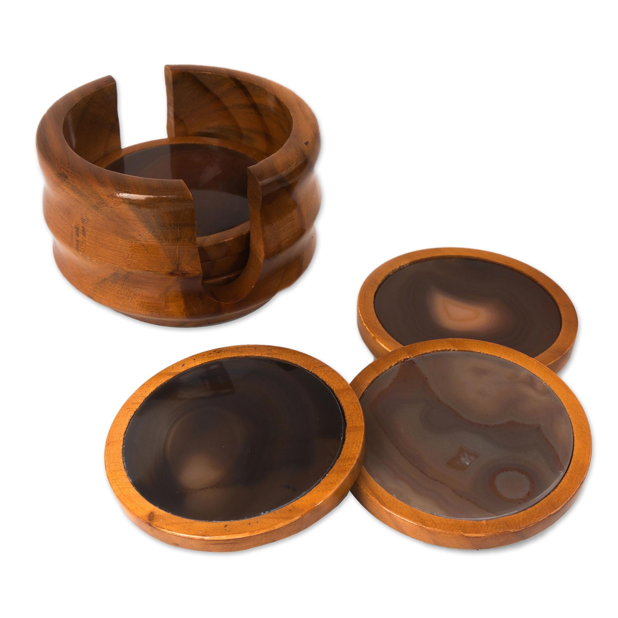 Premium Burning Mist Cedar Wood & Agate Coasters Set - Handmade Elegance