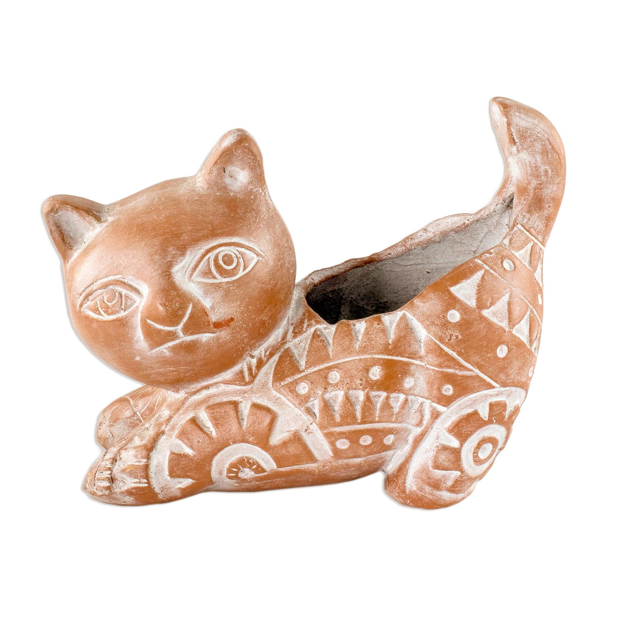 Premium Salvadoran Cat-Themed Ceramic Planter - Handcrafted Flower Pot