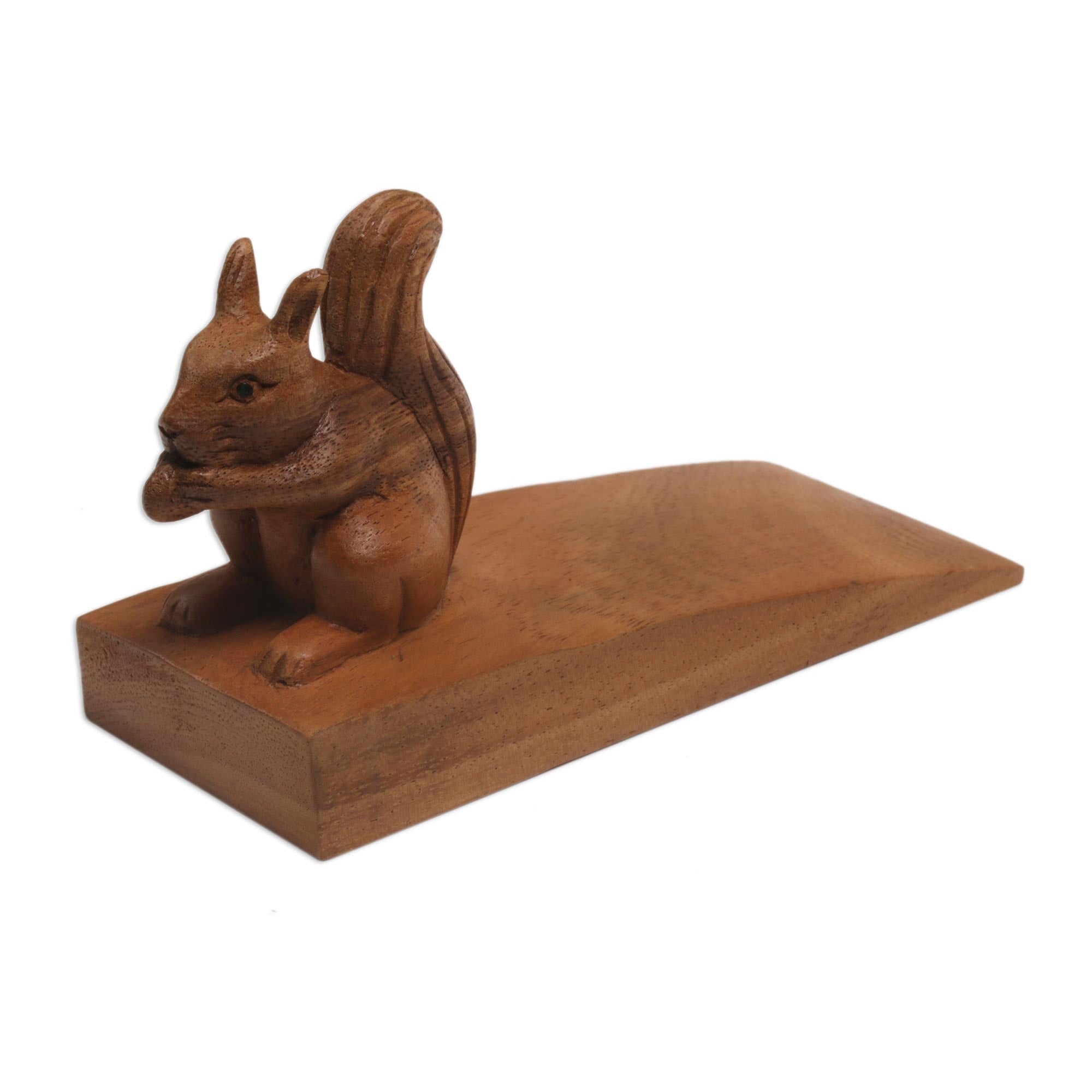 Premium Handcrafted Squirrel Wood Doorstop - Unique Home Decor