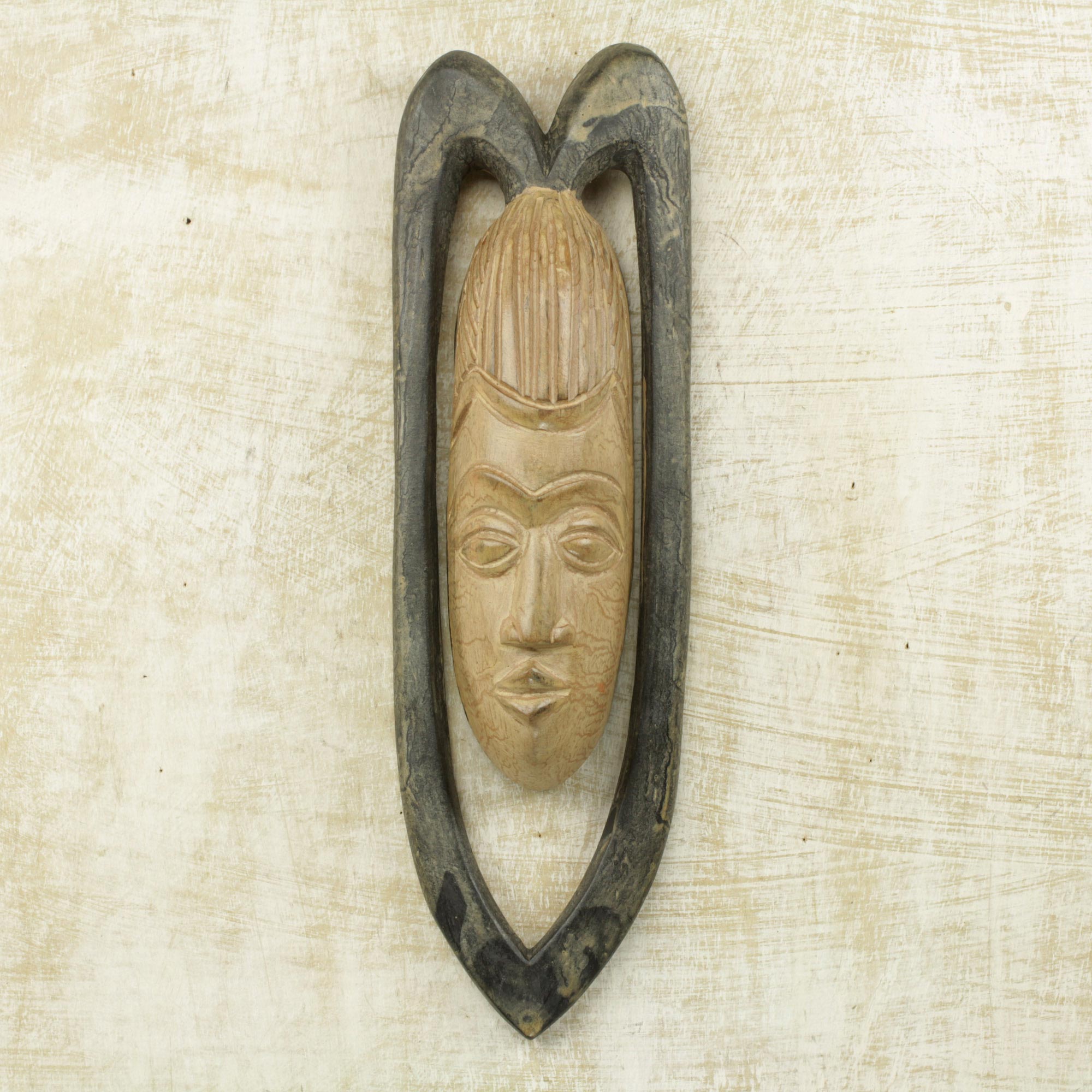 Premium Handcarved West African Love Mask – Serene Lover Design