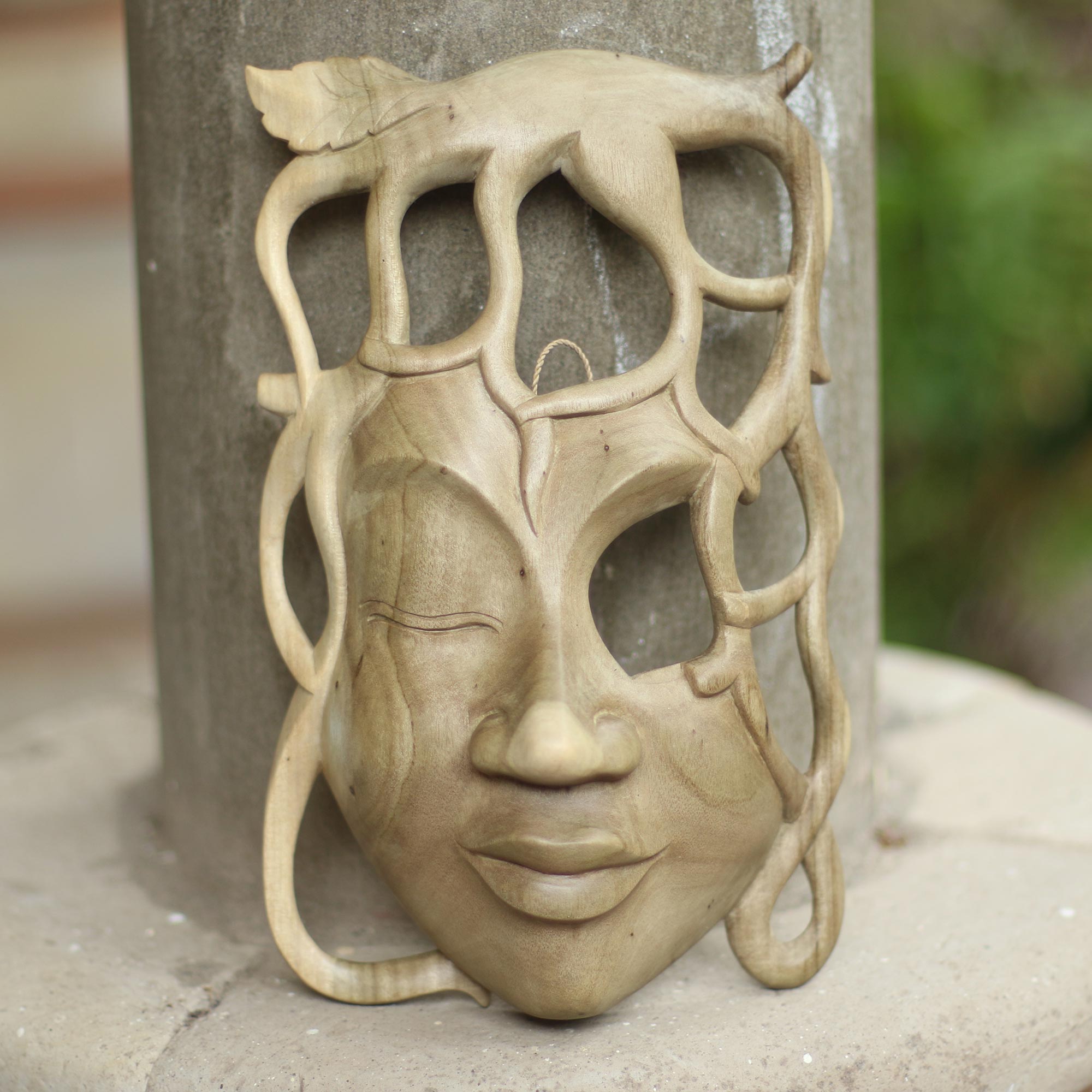 Premium Handcrafted Hibiscus Wood Wall Mask - Forest Woman