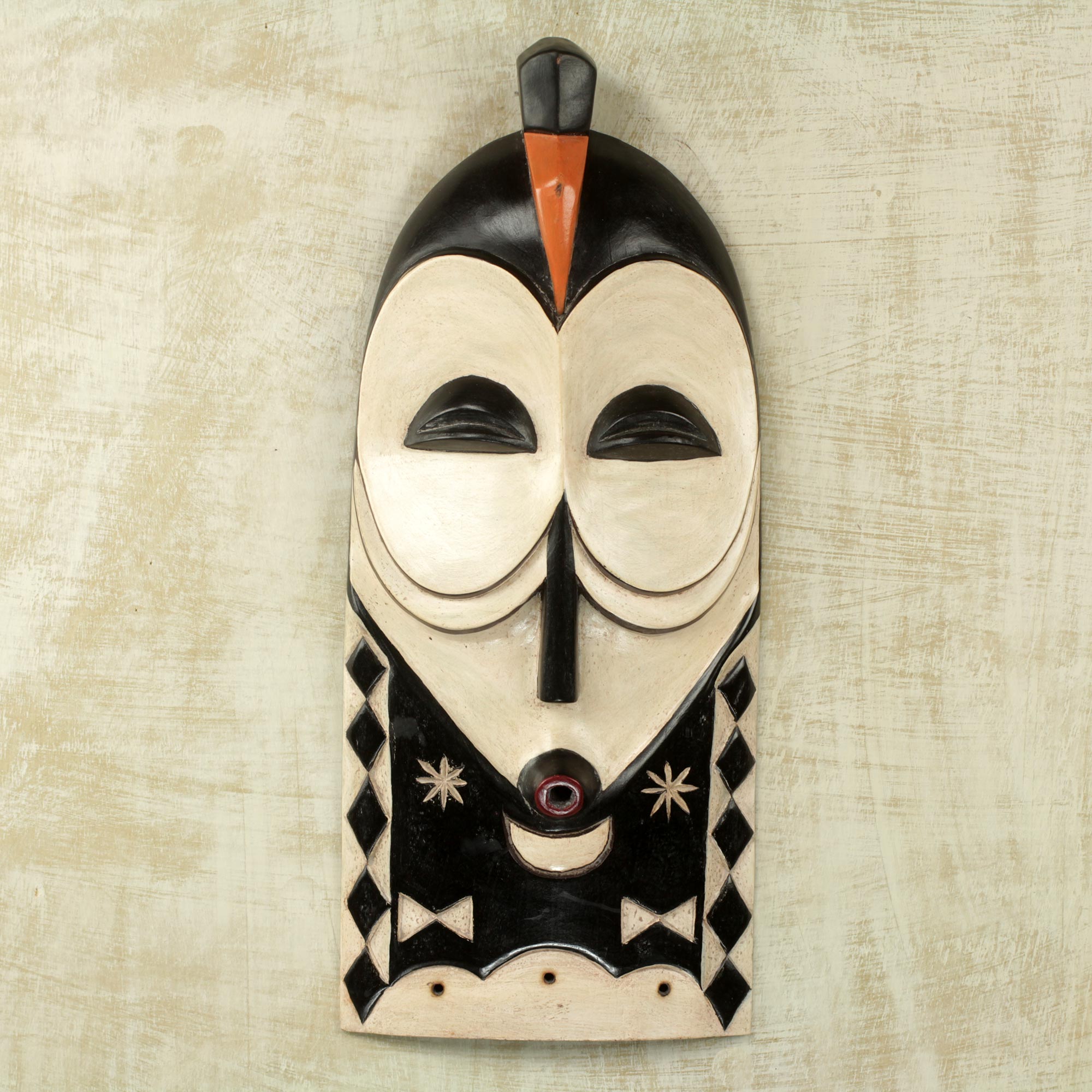 Premium Yaka Rites Handcrafted African Mask - Brown & White Wall Art