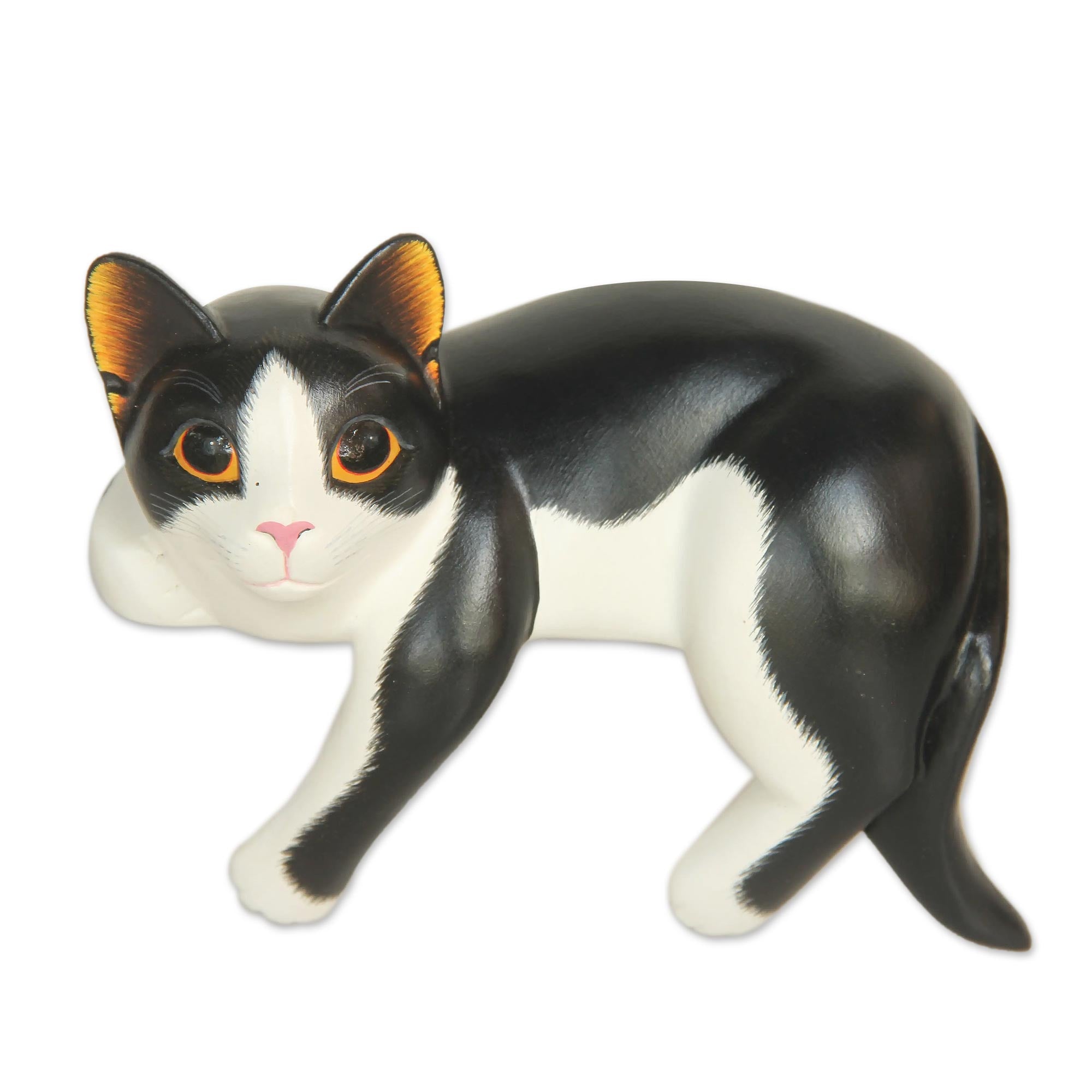Premium Handcrafted Tuxedo Cat Sculpture – Signed Balinese Art