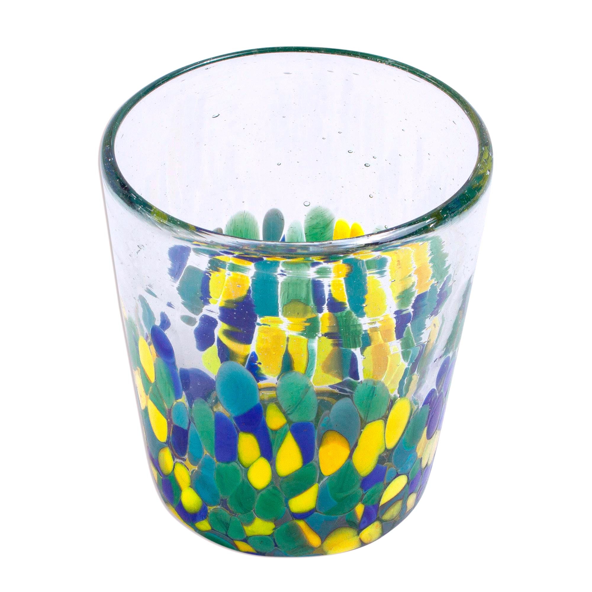 Premium Tropical Confetti Recycled Glass Rocks Glasses - Set of 6, 11 Oz.