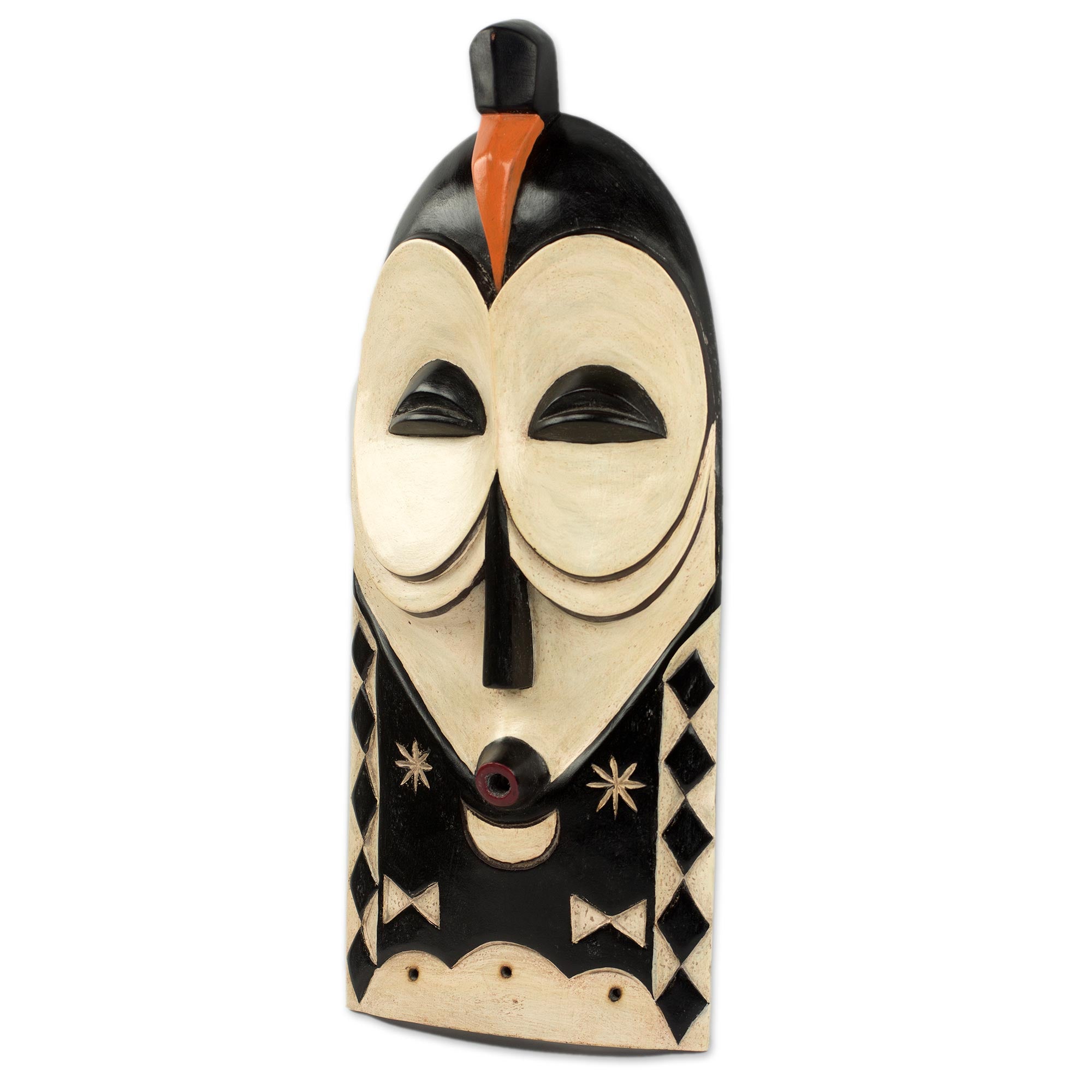 Premium Yaka Rites Handcrafted African Mask - Brown & White Wall Art