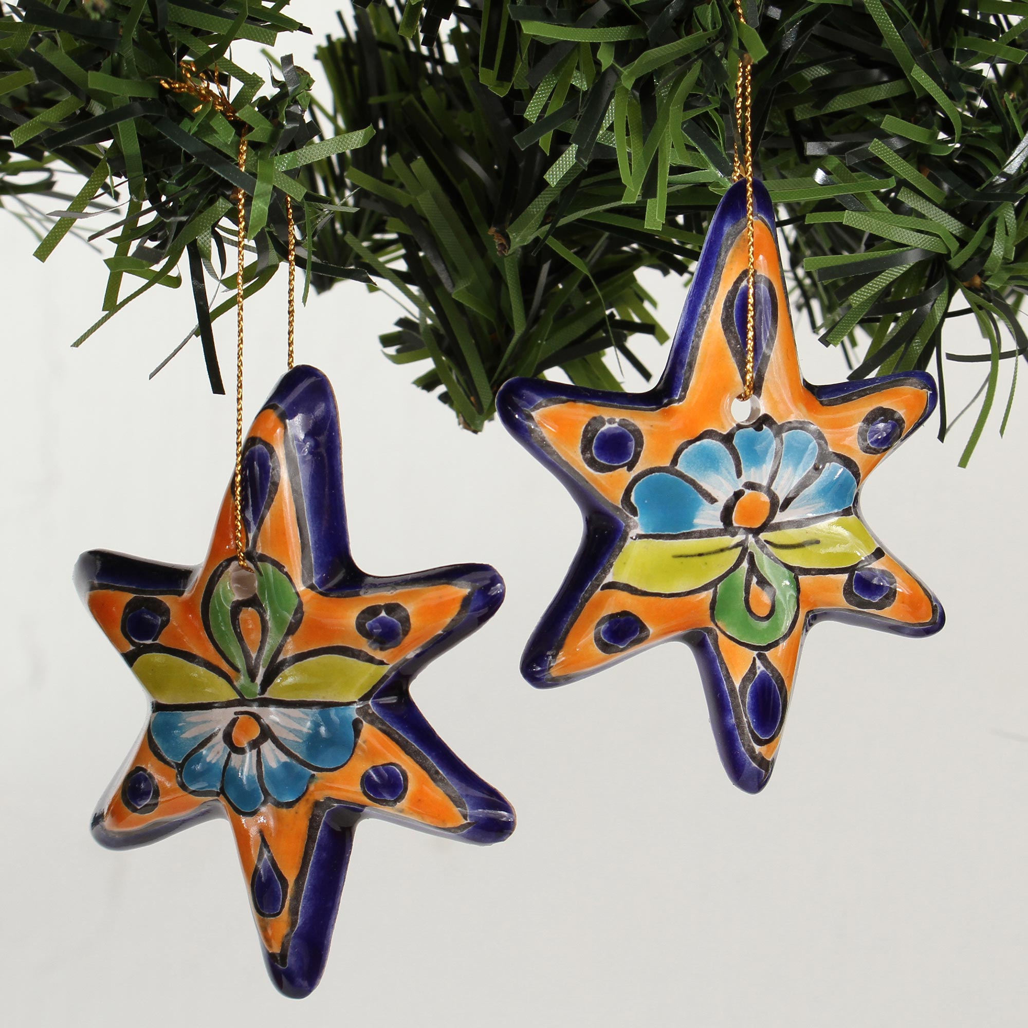 Premium Talavera Ceramic Star Ornaments - Handcrafted in Mexico (Set of 4)