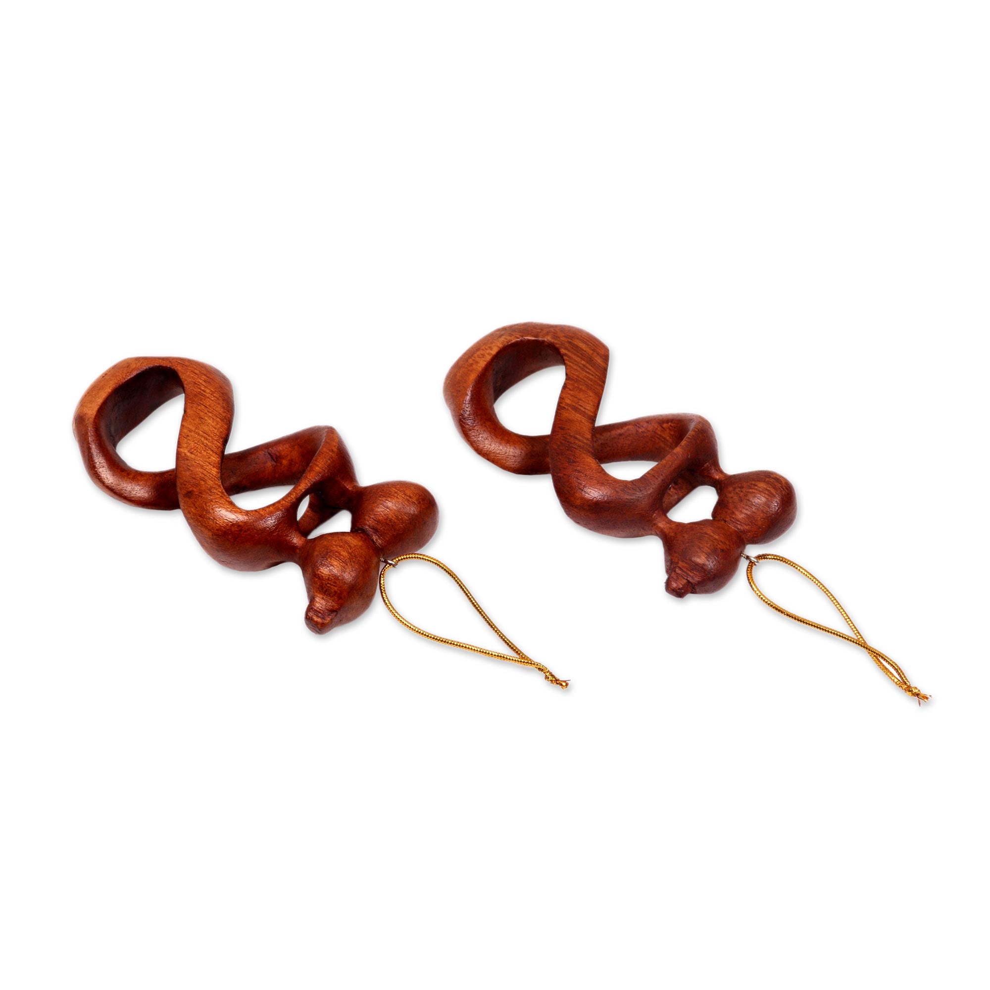 Premium Hand-Carved Bali Wood Lovers Ornament Set - Romantic Kissing Pair