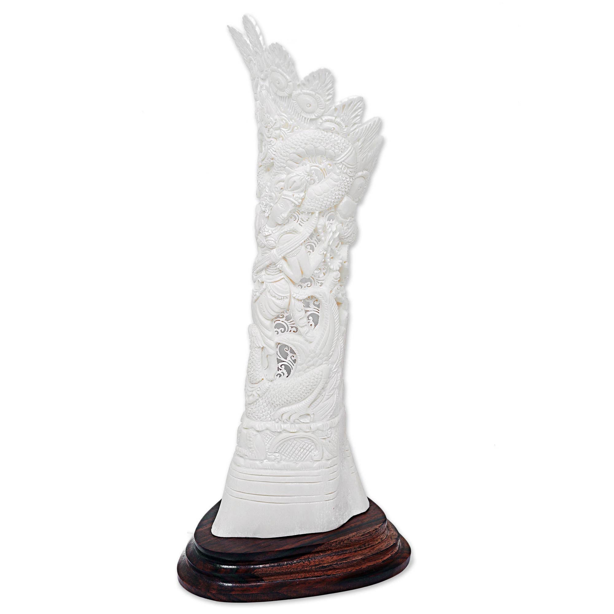 Premium Dewi Saraswati White Bone Sculpture - Handcrafted Hindu Art