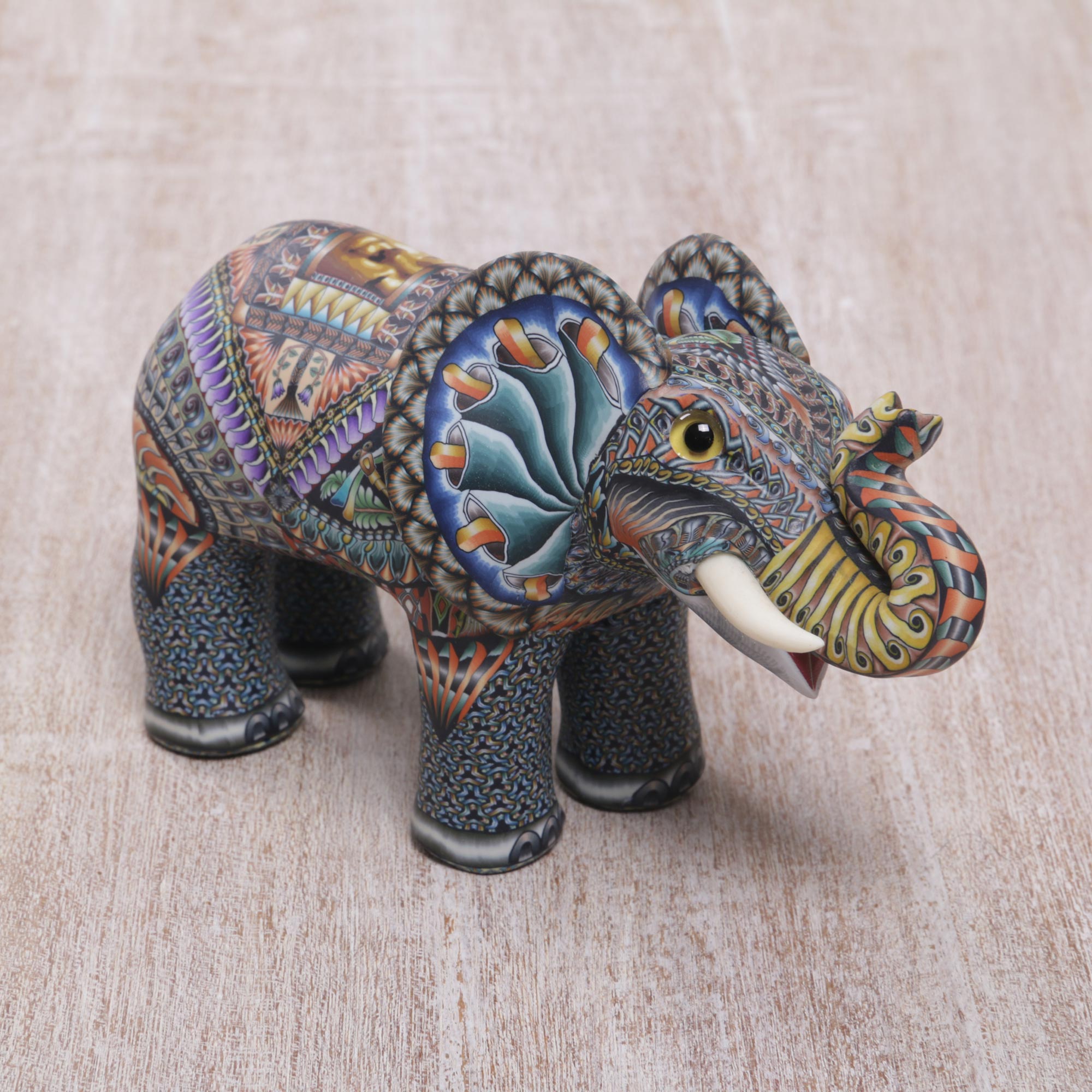 Premium Handcrafted Elephant Sculpture - Vibrant Polymer Clay Art from Bali