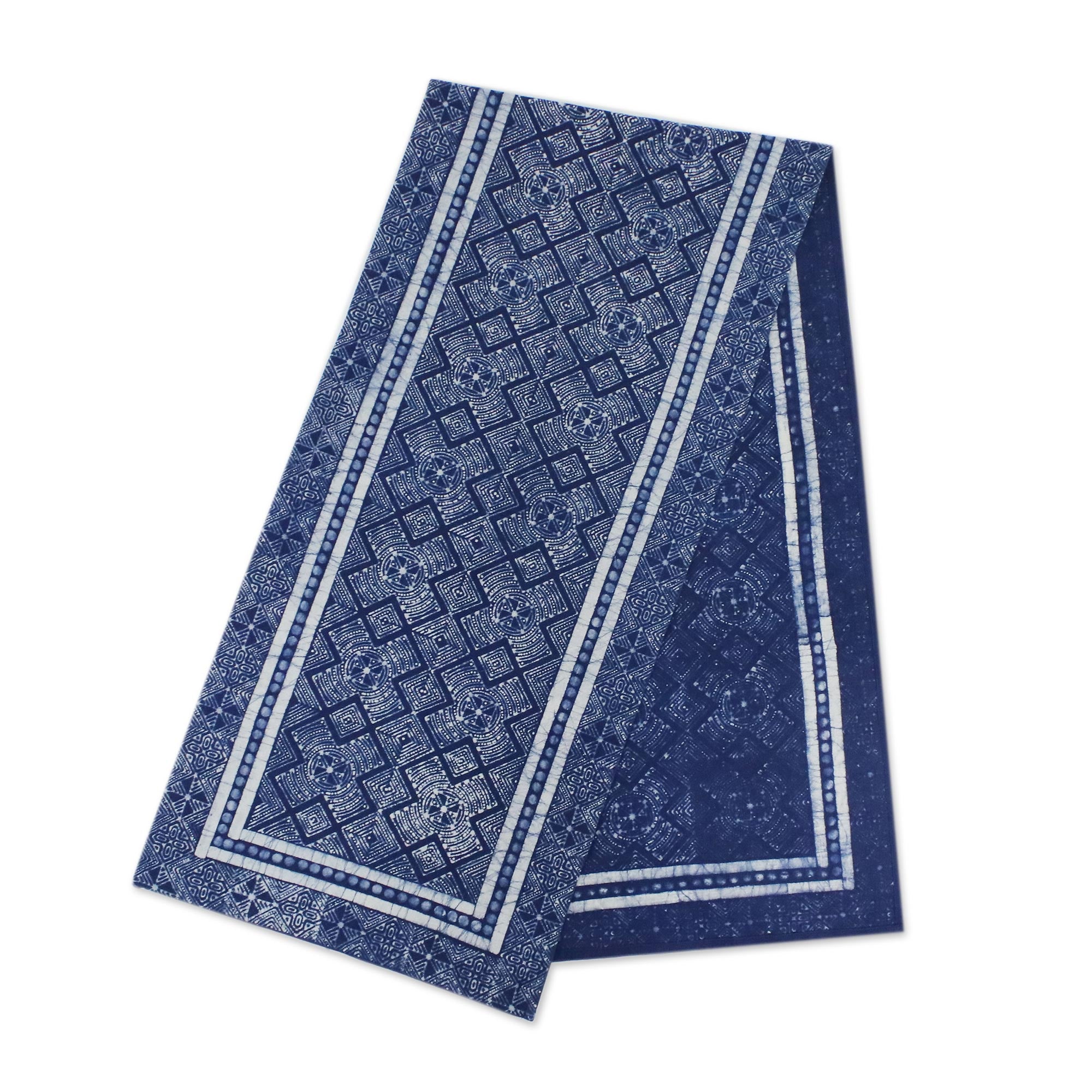 Premium Handcrafted Hmong Hill Tribe Batik Table Runner - Midnight Blue