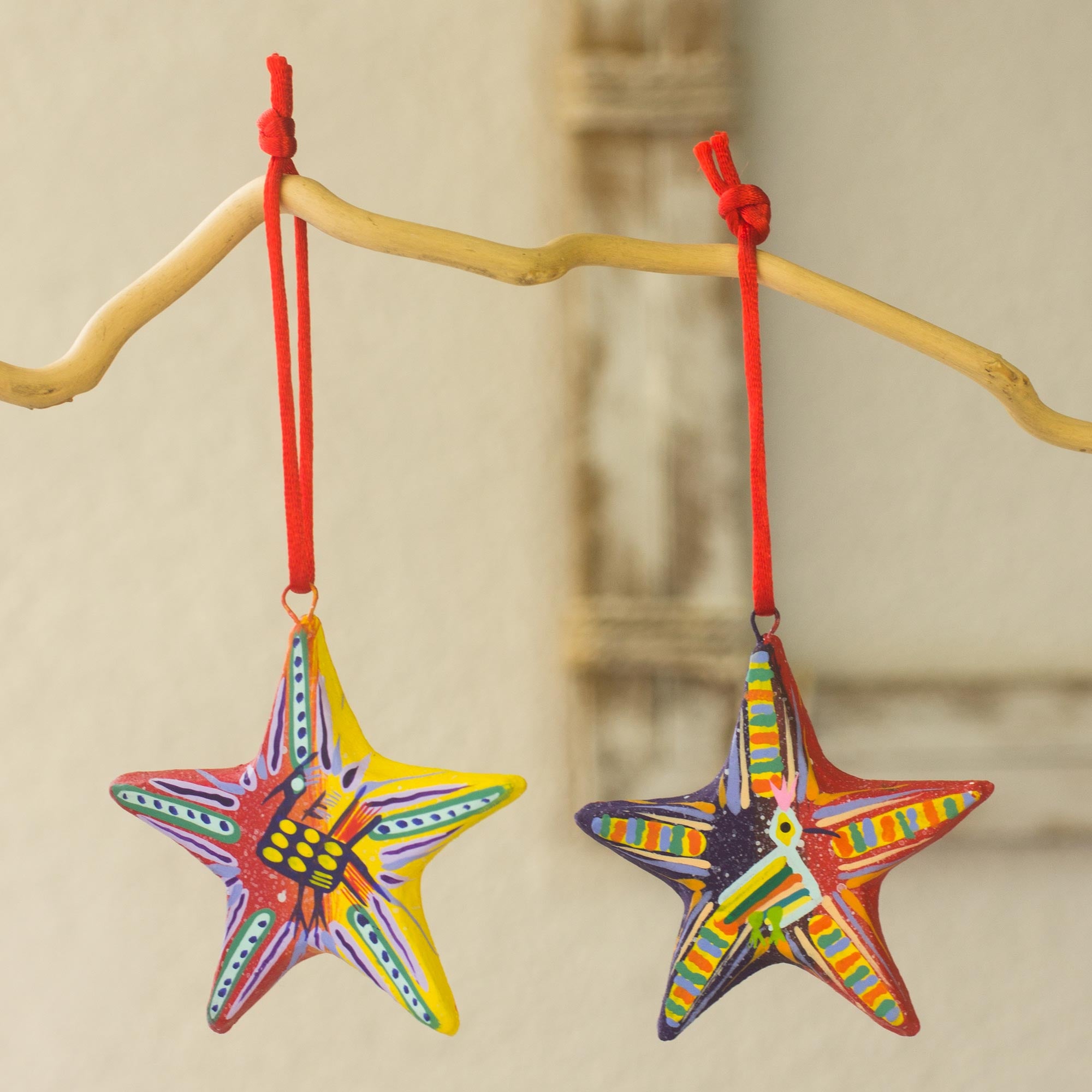 Premium Holiday Stars Ceramic Ornaments - Set of 6