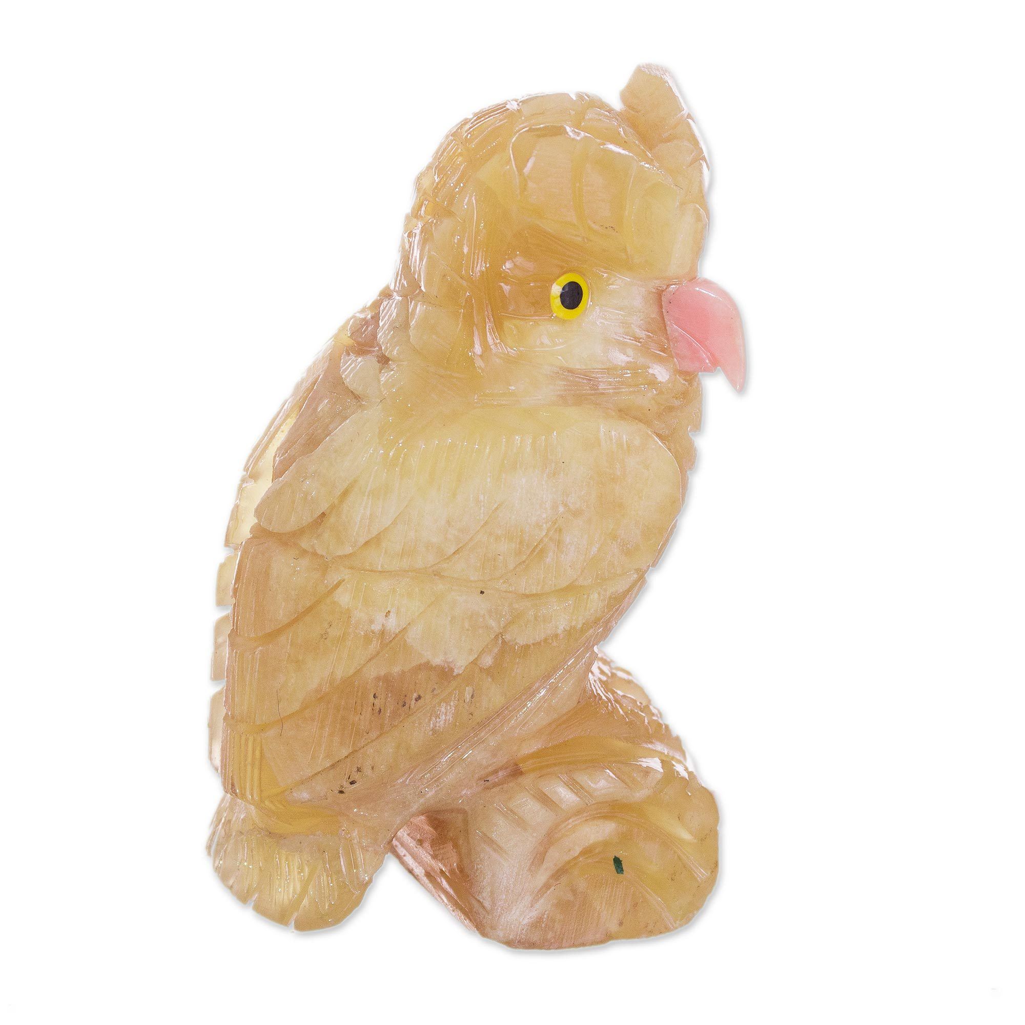 Premium Handcrafted Calcite & Rose Quartz Owl Sculpture
