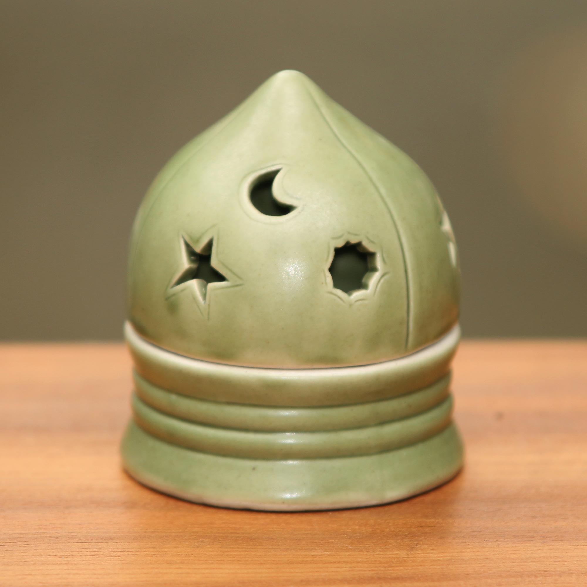 Premium Ceramic Tealight Candleholder - Dome of Light Green Sky Theme