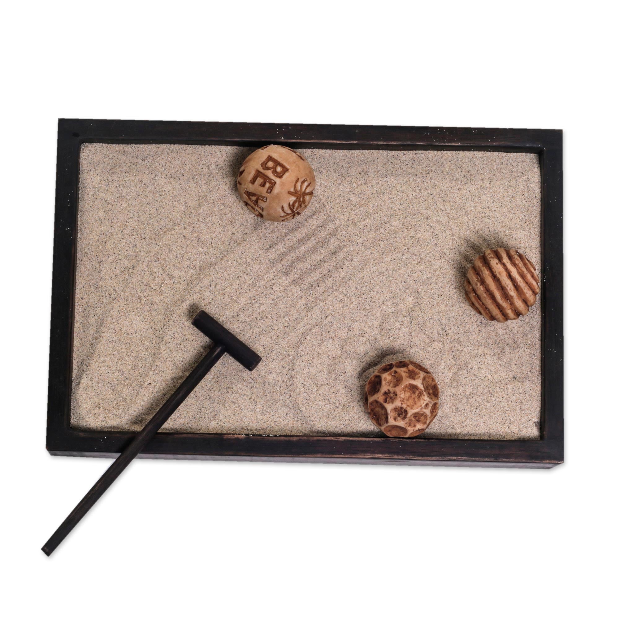 Premium Handcrafted Zen Garden Set - Serene Beach Meditation Kit with Jempinis Wood Tray
