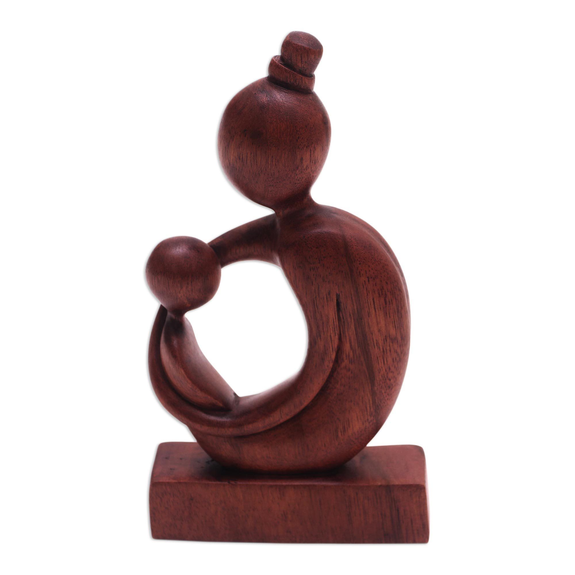 Premium Mother & Child Wood Sculpture - Handcrafted Balinese Art