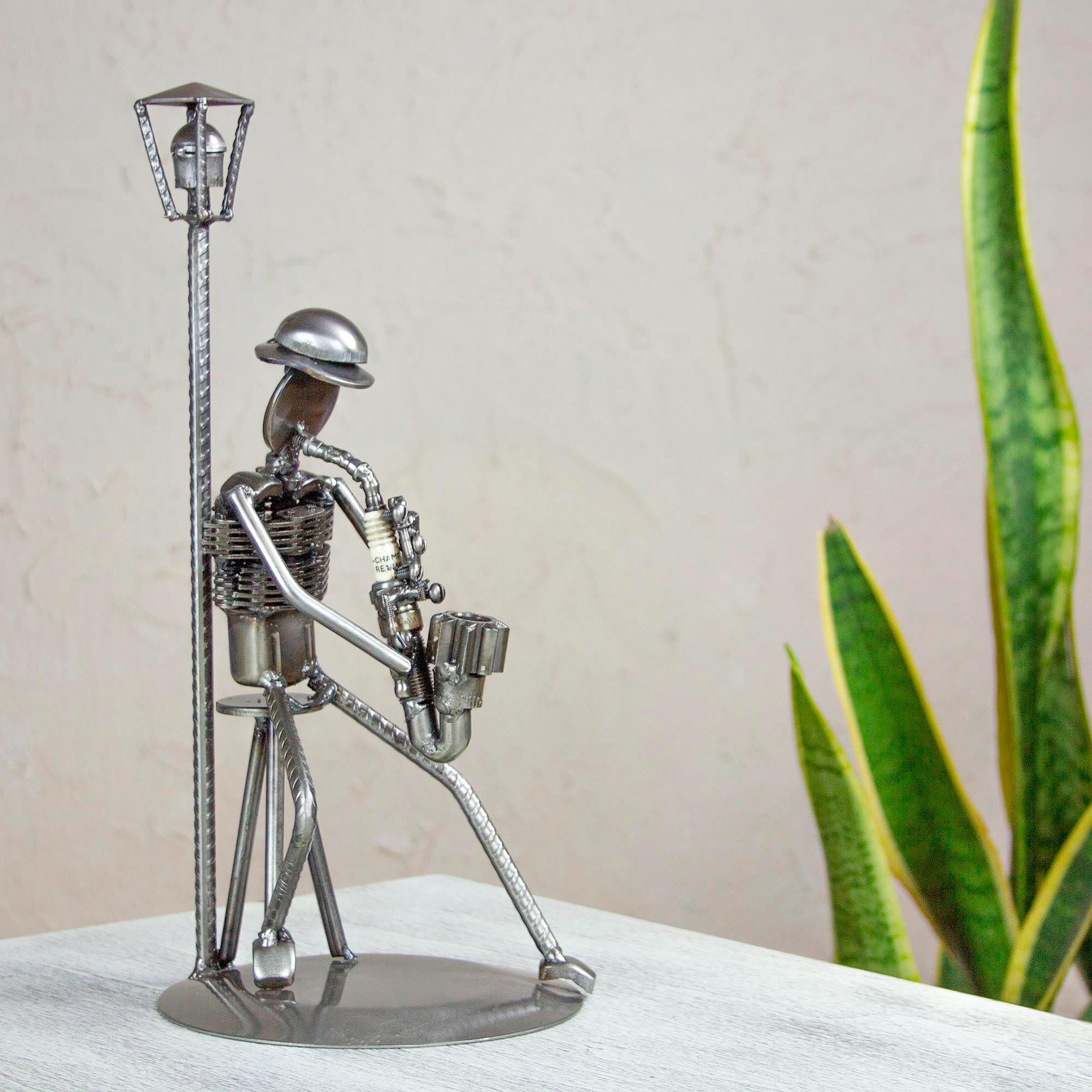 Premium Recycled Auto Parts Saxophone Sculpture - Unique Rustic Art