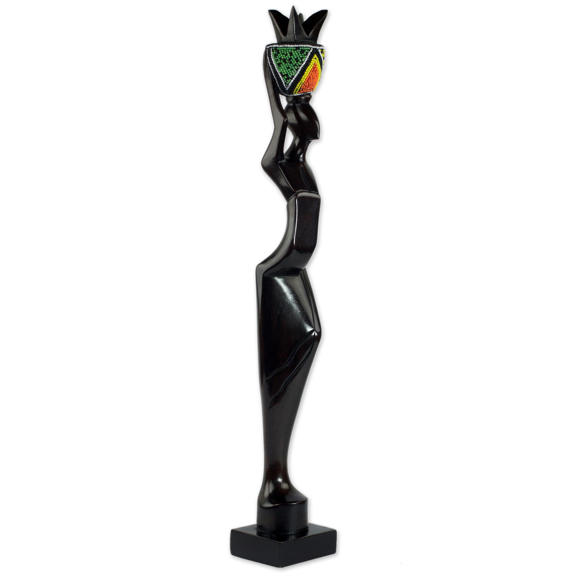Premium Handcrafted Ghanaian Ebony Wood & Recycled Glass Sculpture - Akatua