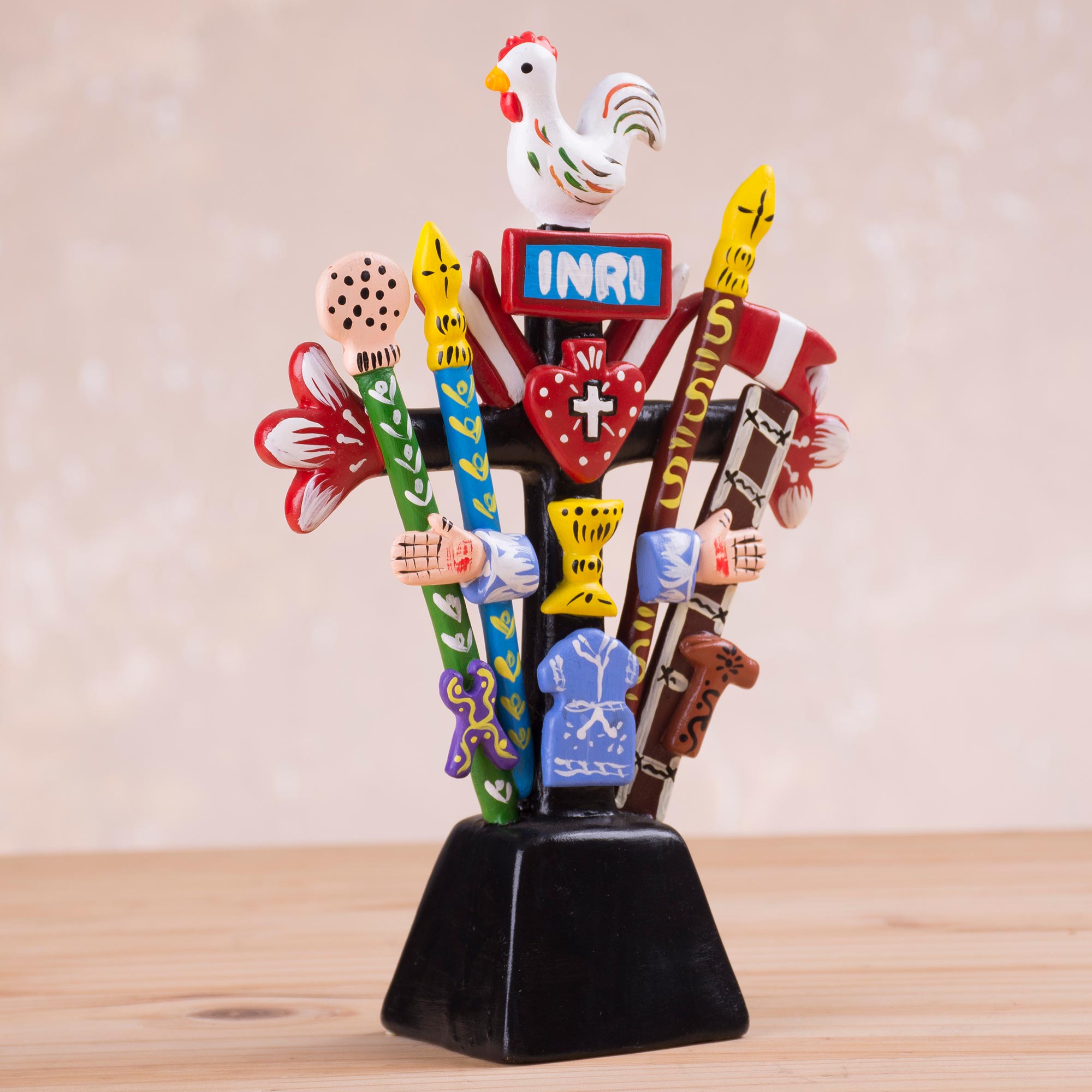 Premium Handcrafted Ceramic Cross Statuette - Peruvian Artisan Masterpiece