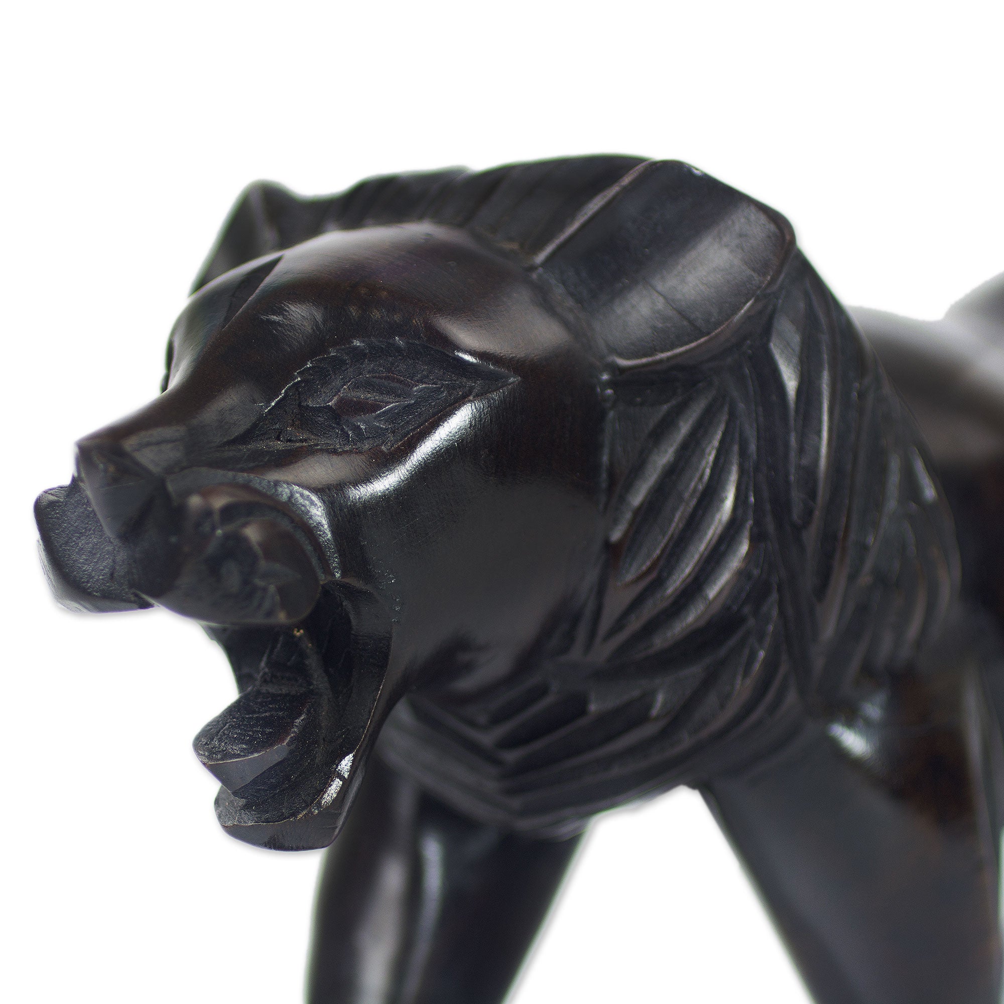 Premium Lion Prowl Sculpture - Handcrafted African Ebony Wood Art