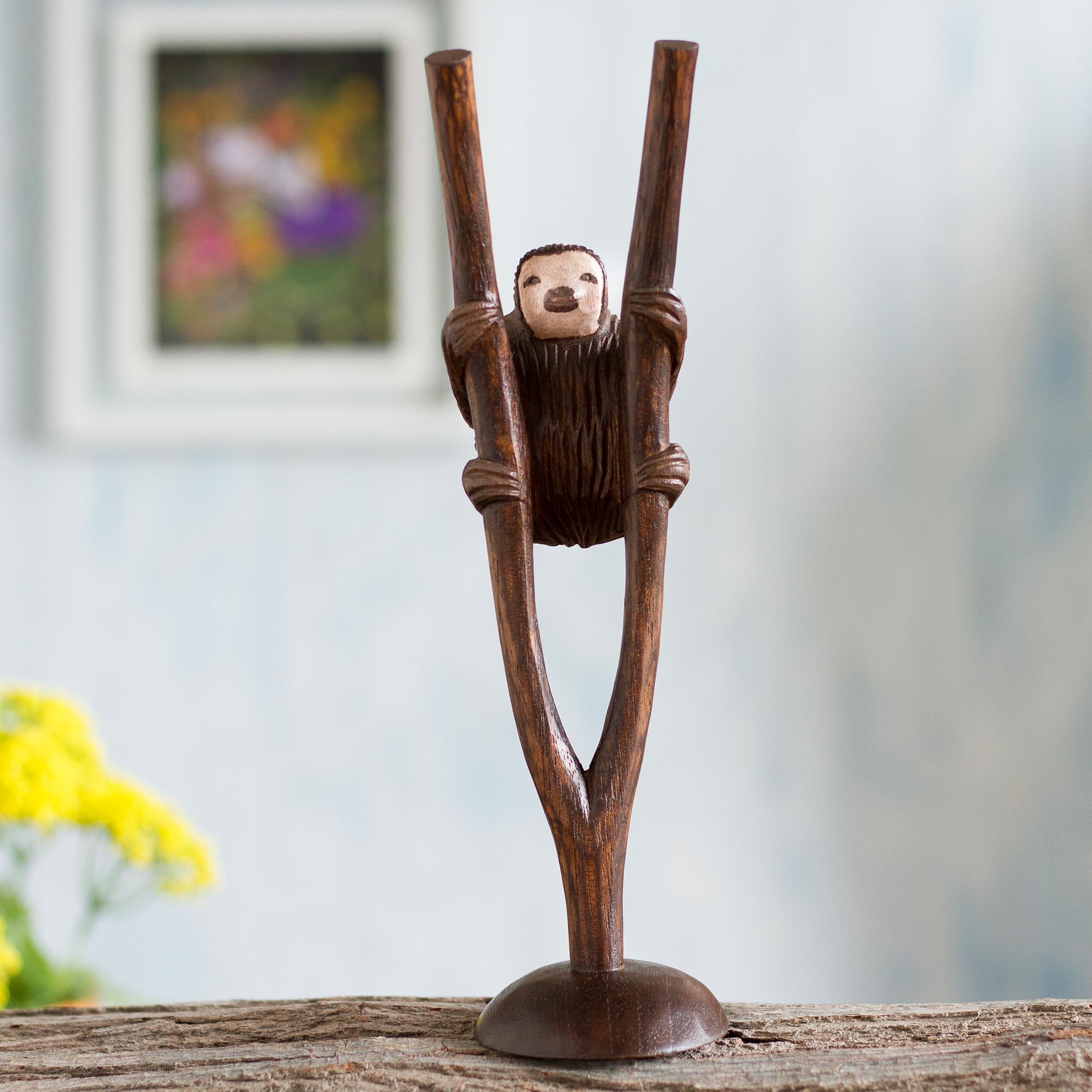 Premium Hand-Carved Cedar Wood Sloth Sculpture – Artisan Crafted in Peru
