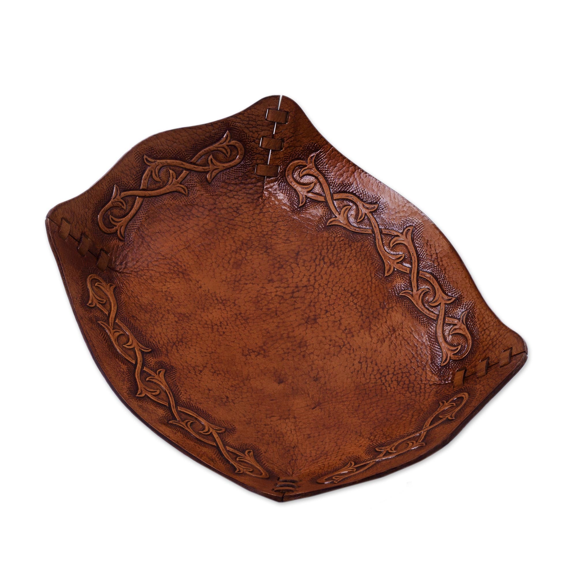 Premium Peruvian Handcrafted Leather Catchall Tray with Andean Motifs