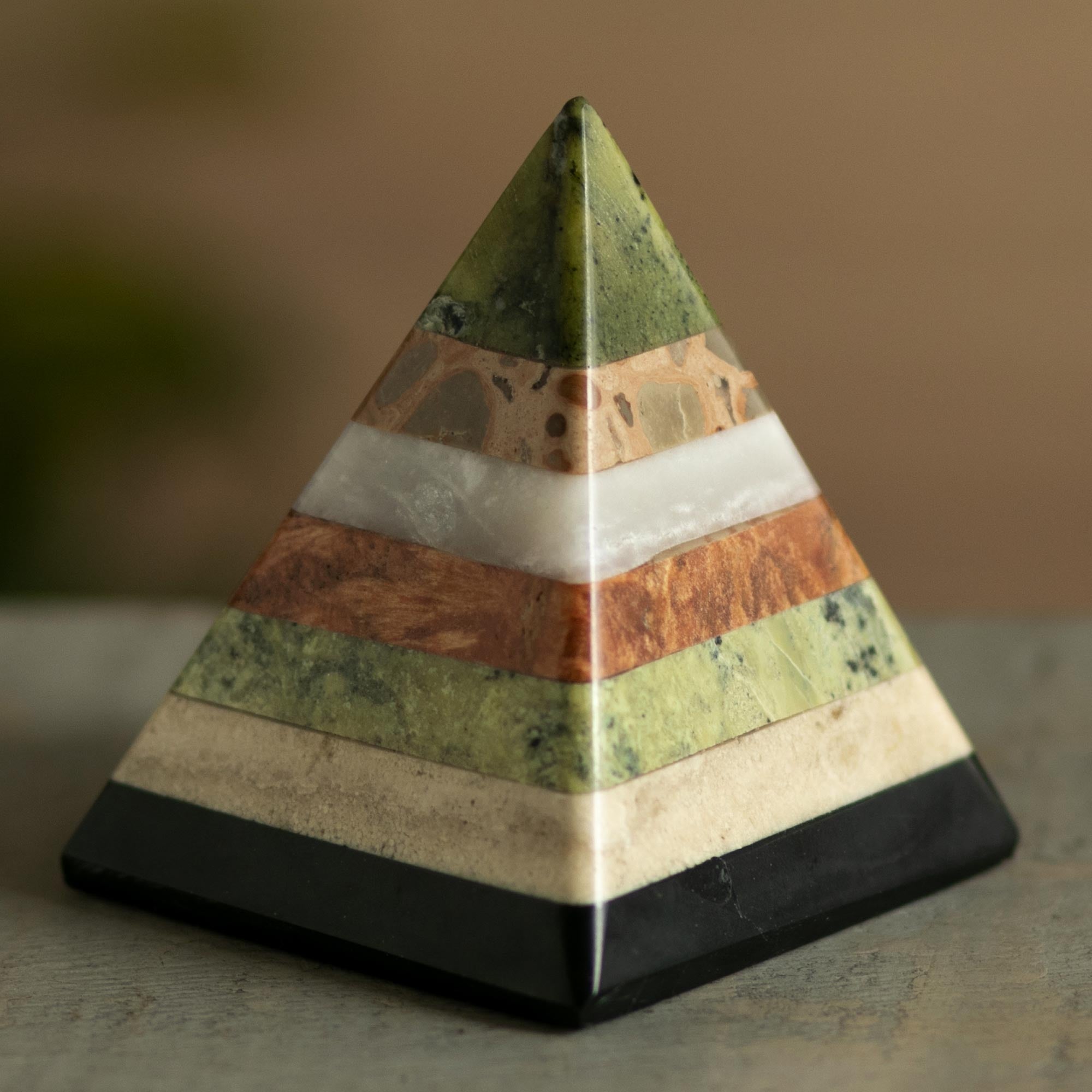 Premium Spirit Pyramid: Handcrafted Gemstone Sculpture from Peru