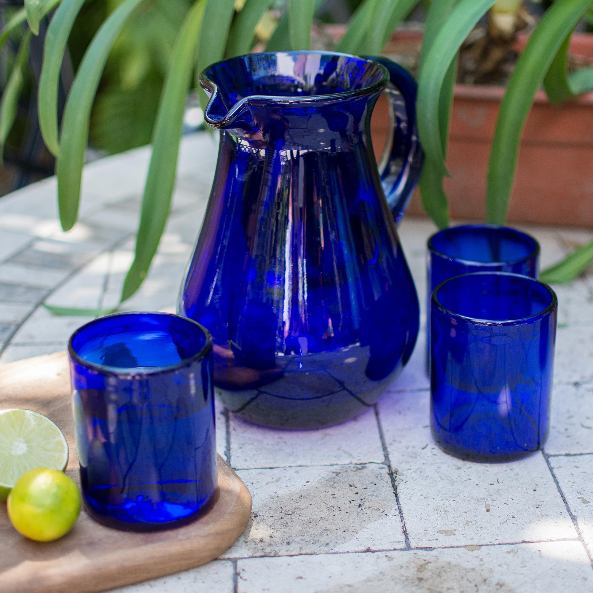 Premium Handcrafted Cobalt Blue Recycled Glass Pitcher - Ultimate Elegance for Your Table