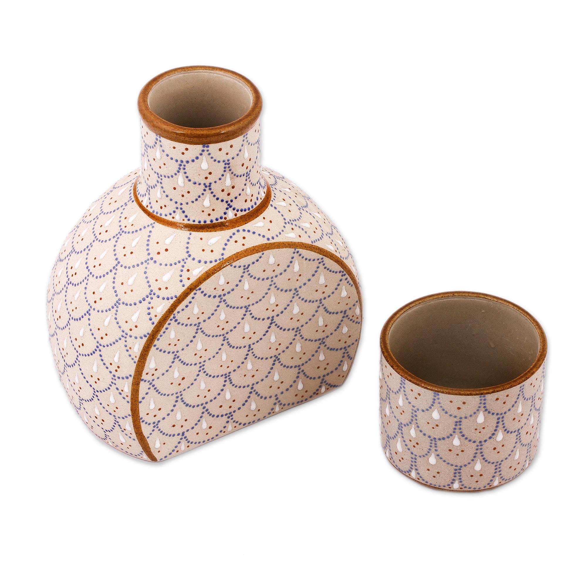 Premium Grey and Beige Ceramic Decanter Set with Cup Lid – Ultimate Elegance