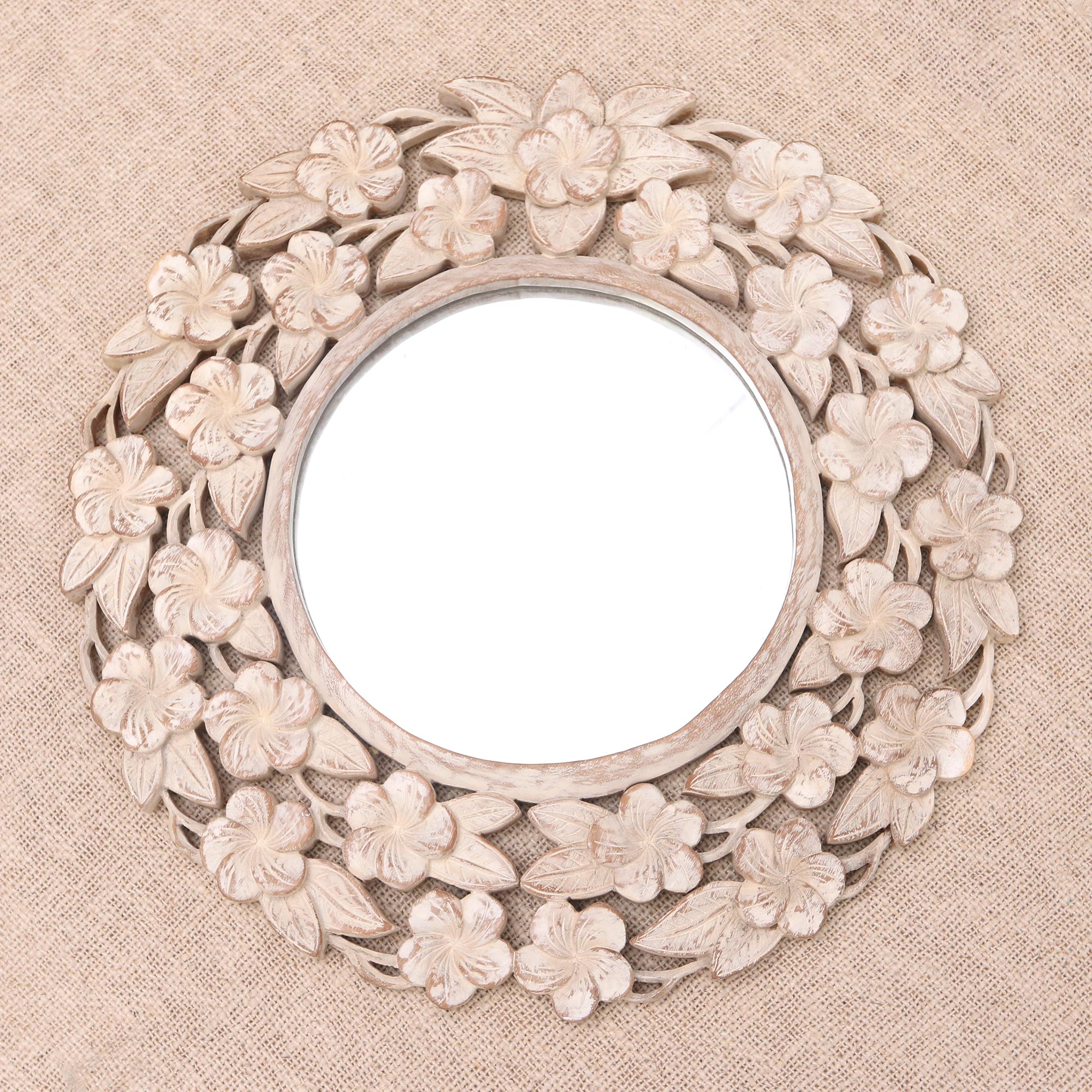 Premium Shabby Chic Floral Wall Mirror - Handcrafted Suar Wood Design