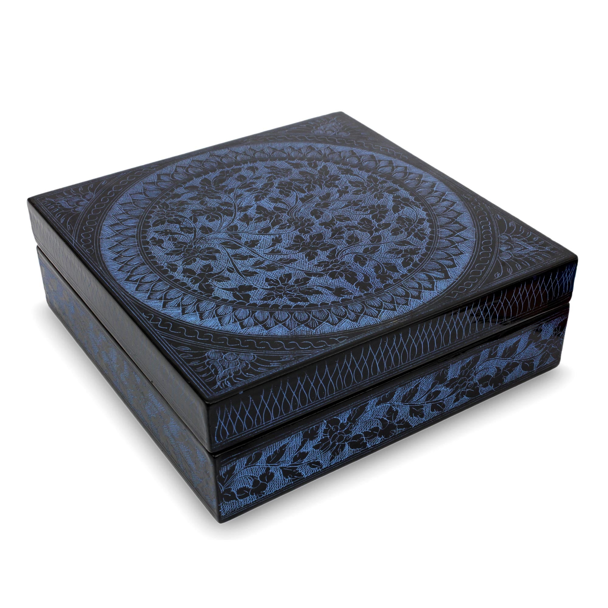 Premium Thai Floral Lacquered Wood Decorative Box - Handcrafted Artistry