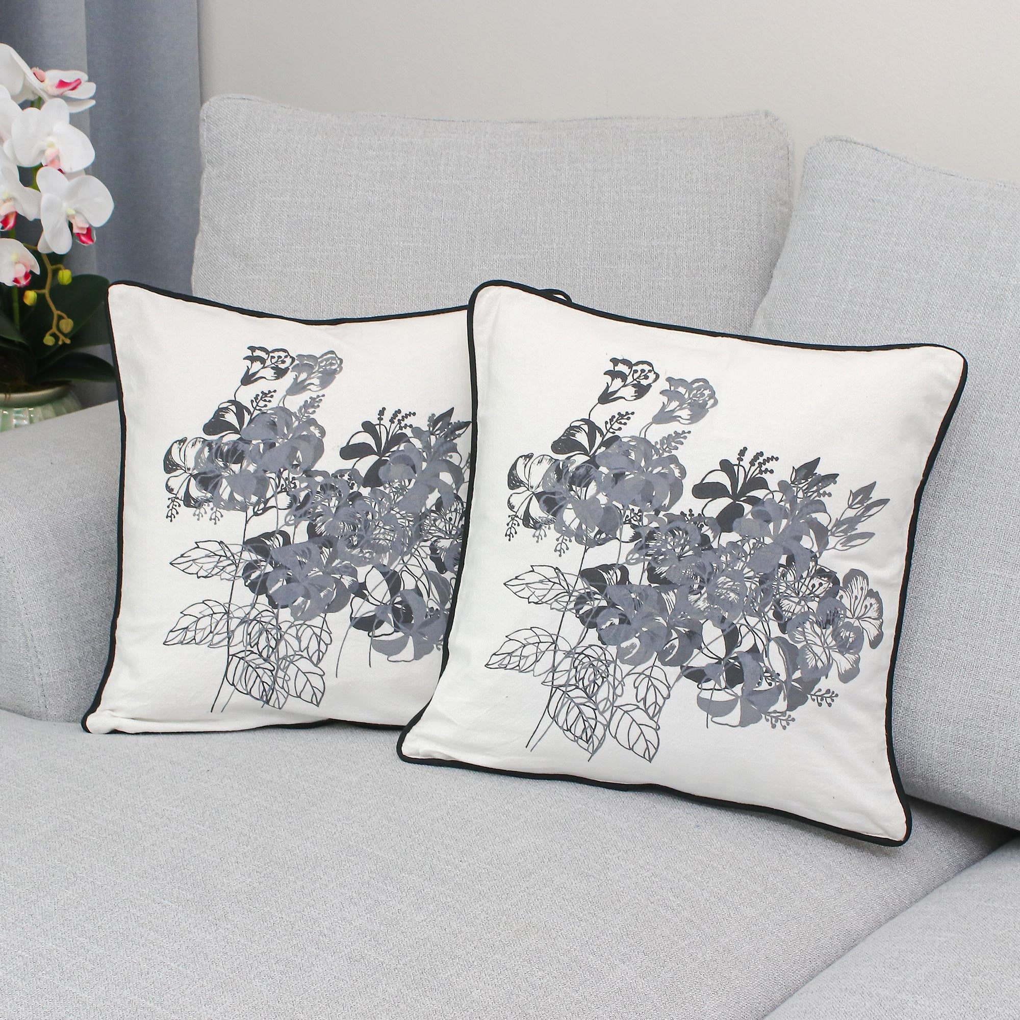 Premium Hibiscus 100% Cotton Artisan Crafted Floral Cushion Covers (Pair) - Ultimate Home Decor Upgrade