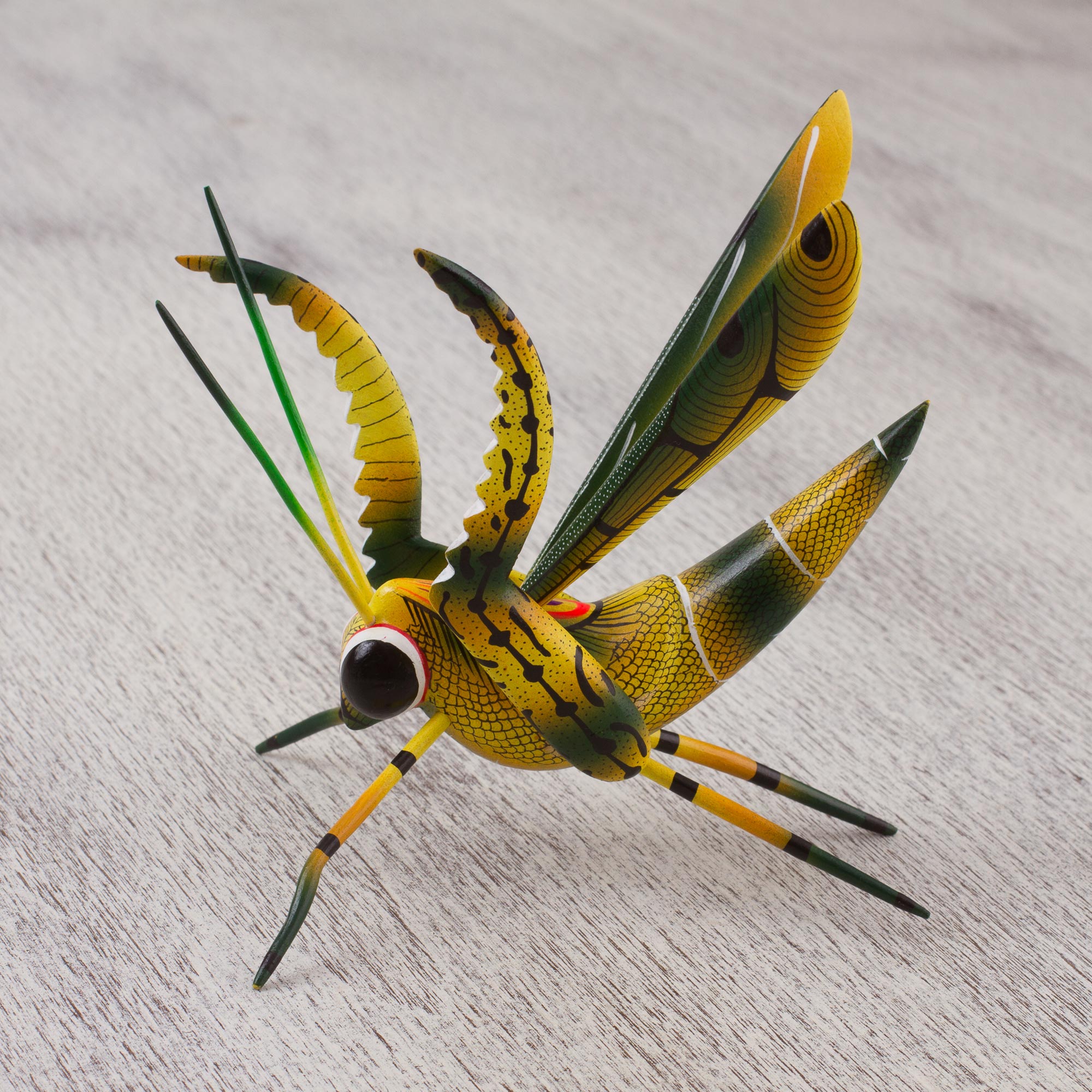 Premium Handcrafted Yellow Cricket Alebrije Sculpture – Symbol of Good Luck from Mexico