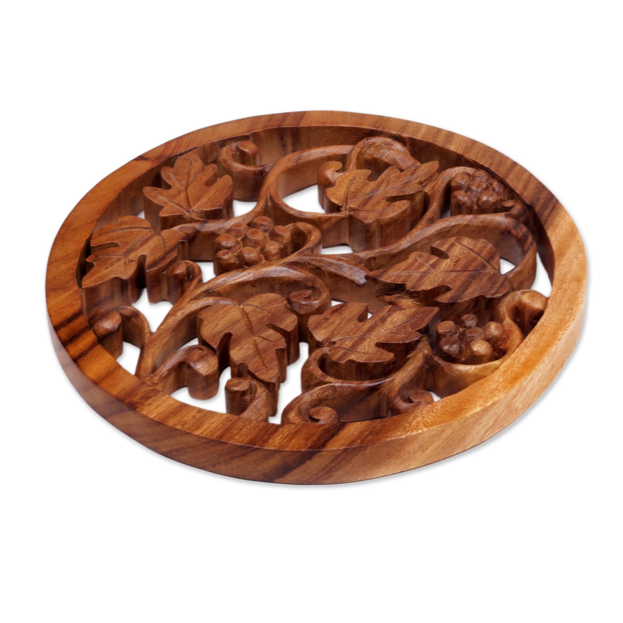 Premium Grapevine Artisan Wood Relief Panel – Hand-Carved Suar Wood Decor