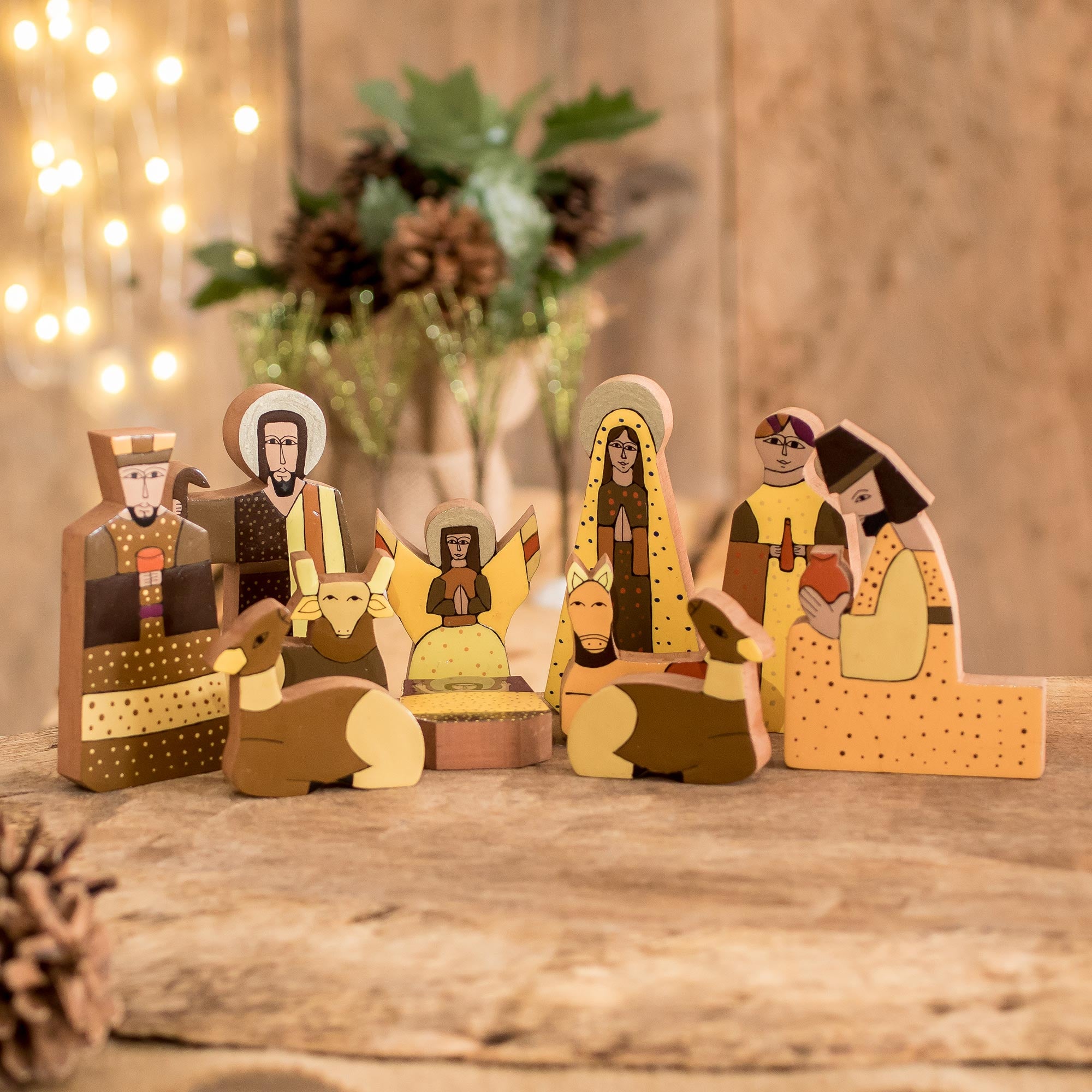 Premium Handcrafted Nativity Scene Set - 11 Piece Christian Christmas Wood Sculpture