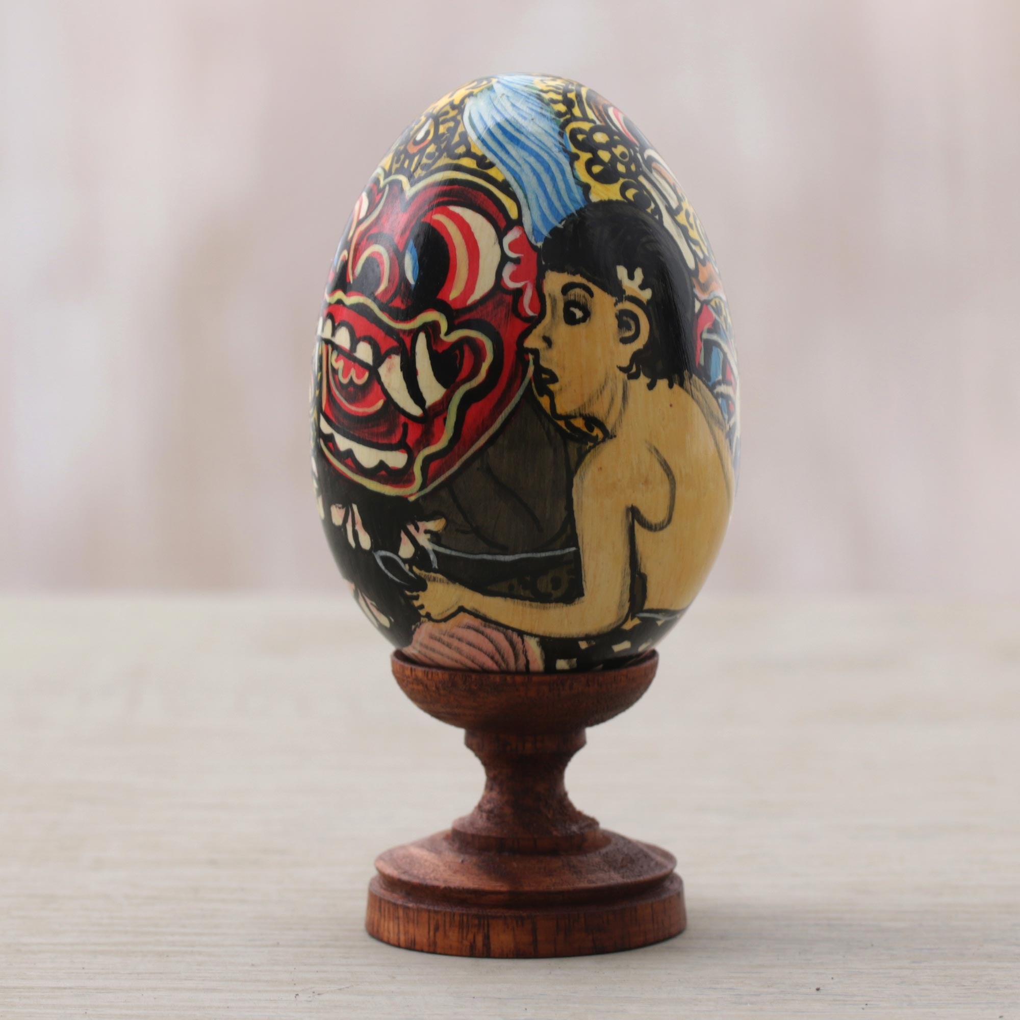Premium Calon Arang Egg-Shaped Wooden Witch Sculpture – Handcrafted Art from Bali