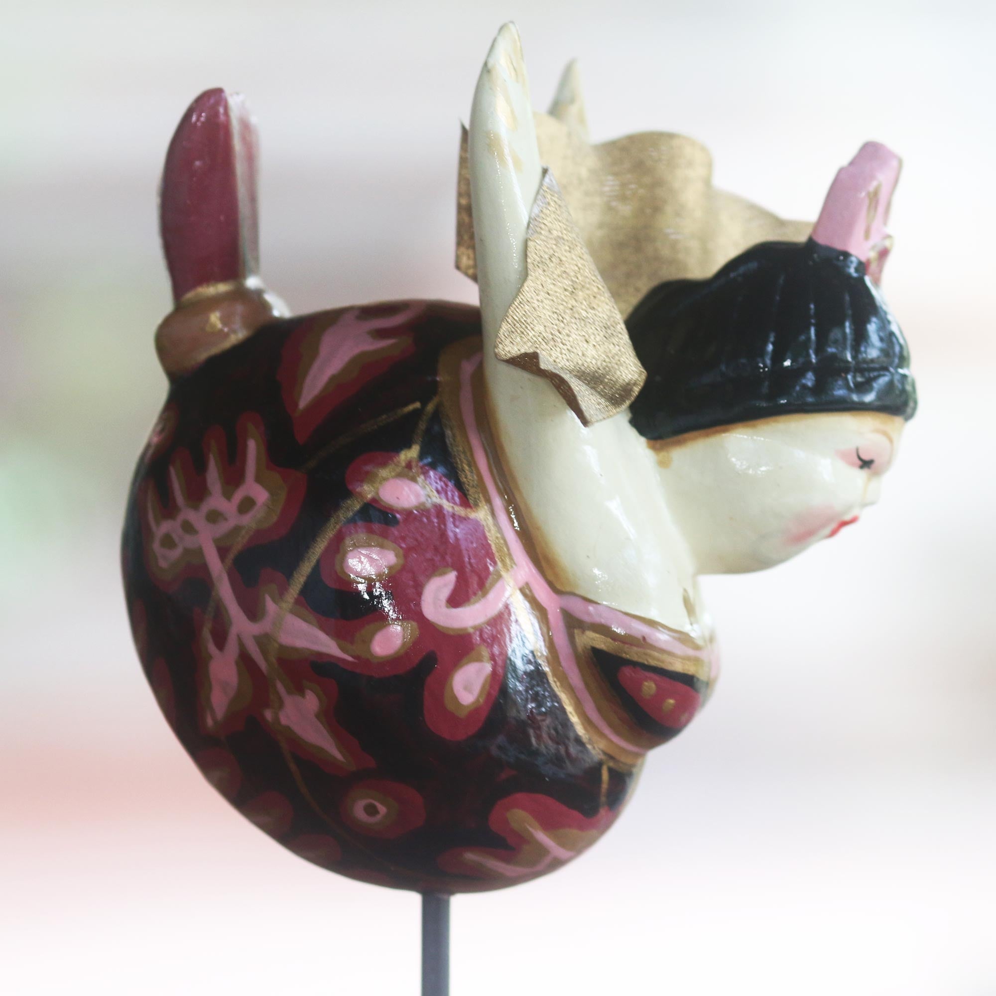 Premium Hand-Carved Flying Lady Sculpture in Red & Black - Indonesian Artistry