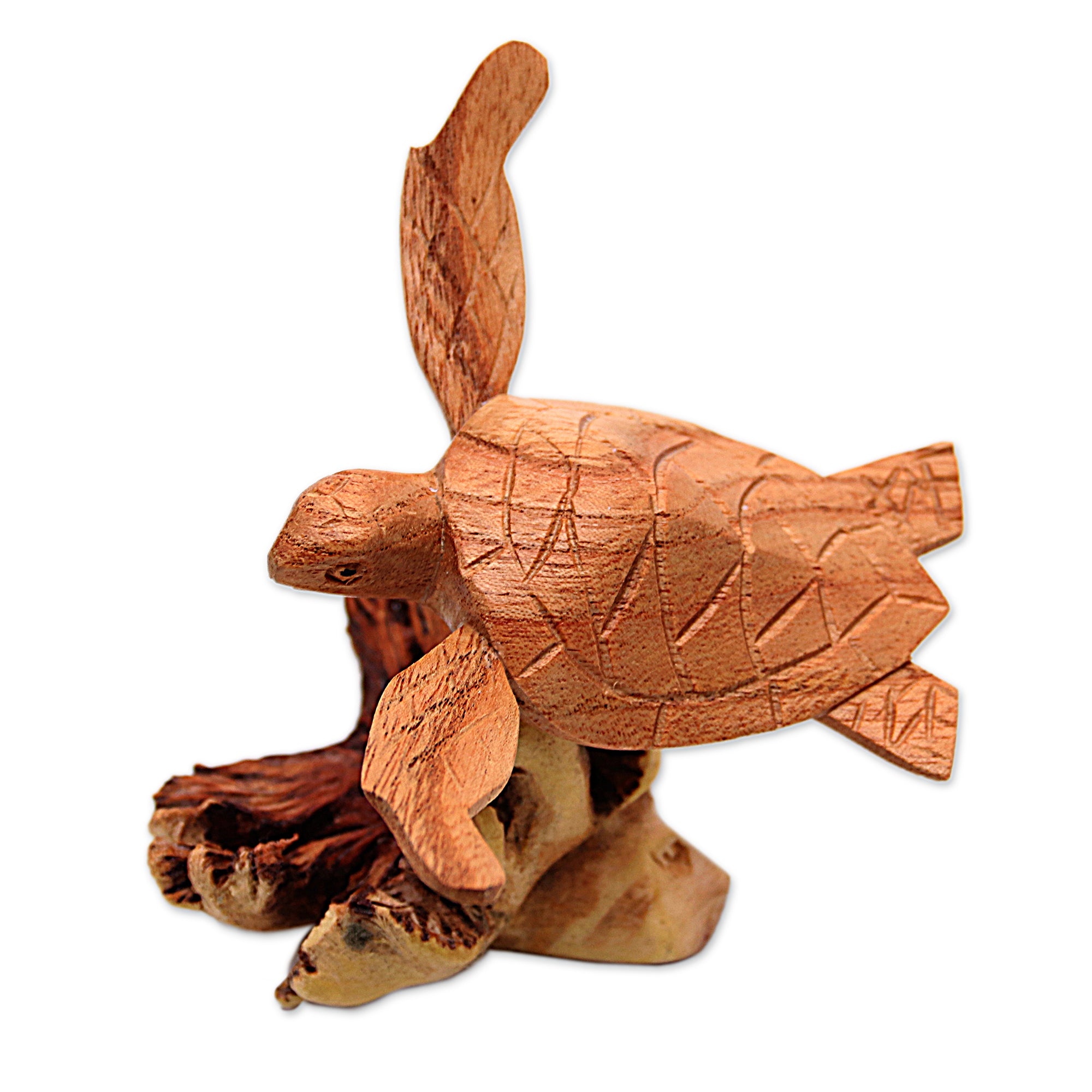 Premium Hand-Carved Sea Turtle Sculpture - Benalu Wood Base from Bali